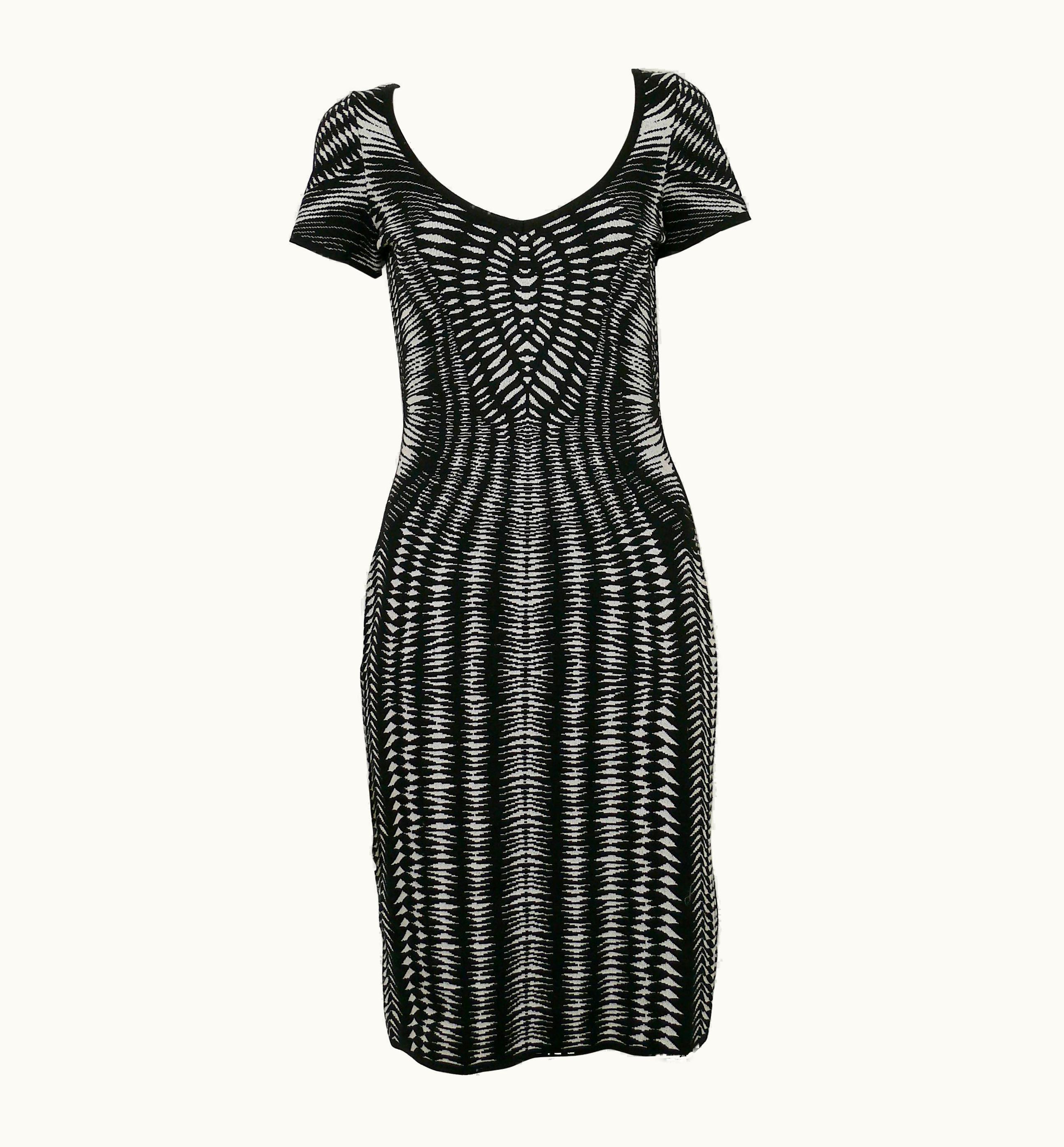 Mugler Mugler Vintage Black & White Kinetic Knitted Dress