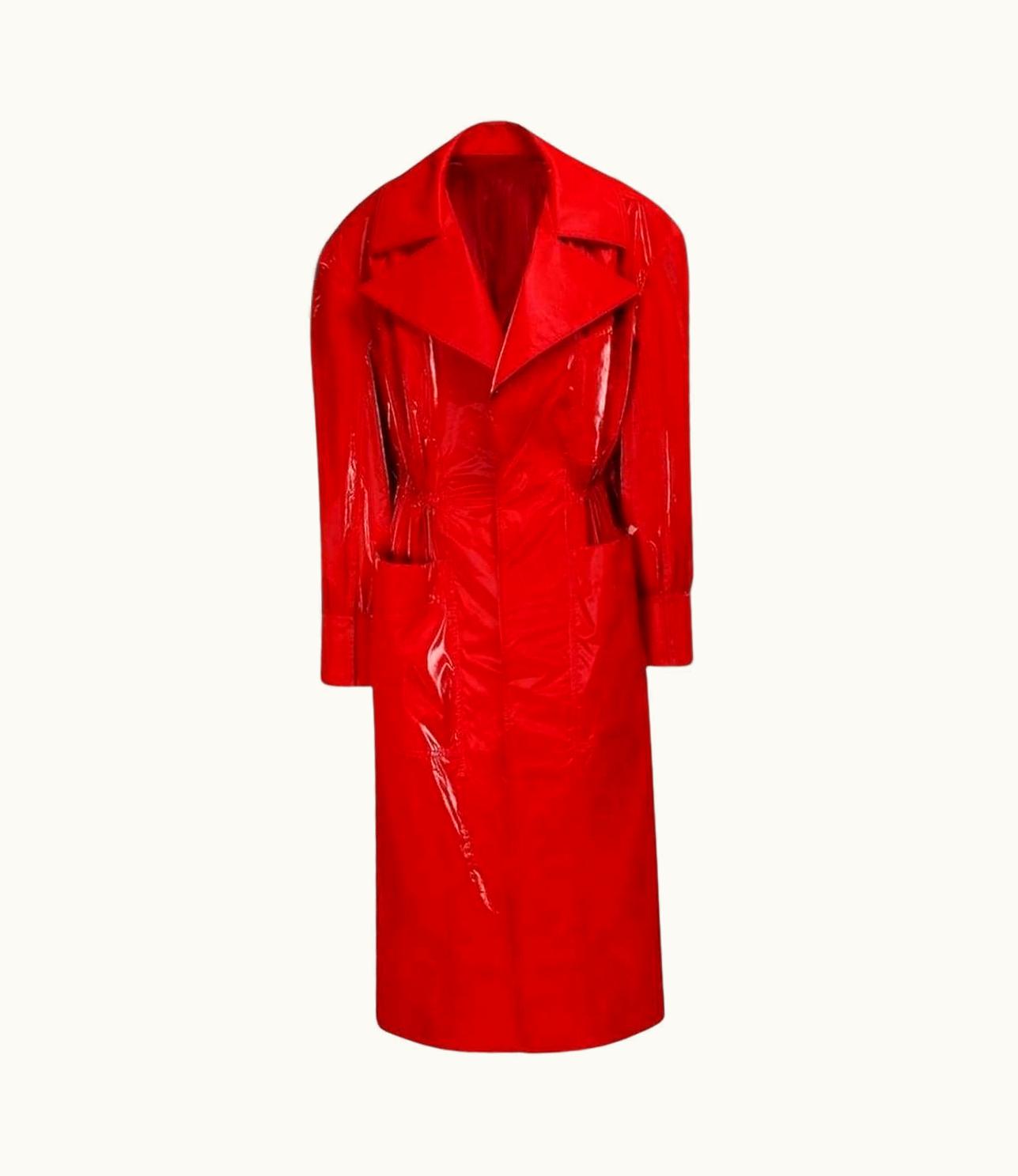 Mugler Mugler Belted Glossy Red Trench Coat Fr