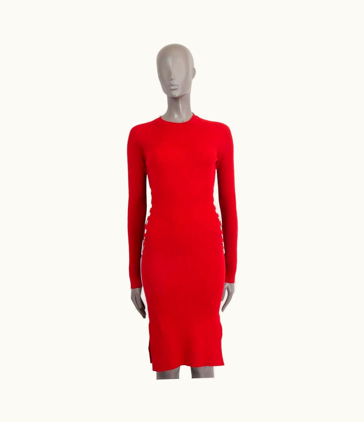 Mugler Mugler Red Viscose Studded Rib-knit Bodycon Dress
