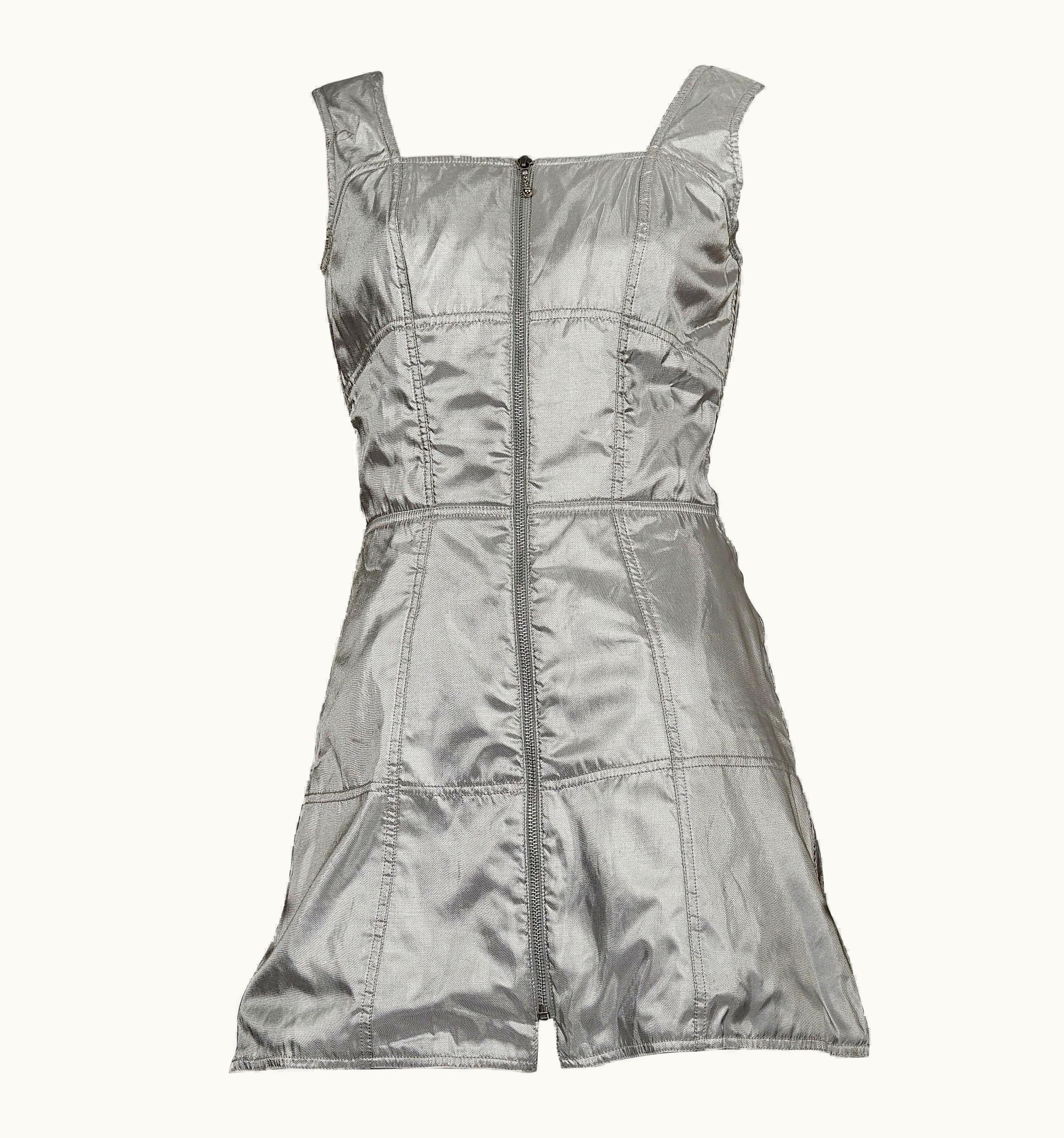 Mugler Vintage Thierry Mugler Quilted Silver Space Age Futuristic Dress