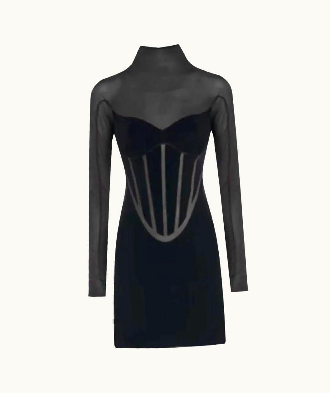 Mugler Mugler Wolford Flocked Shaping Dress In Black