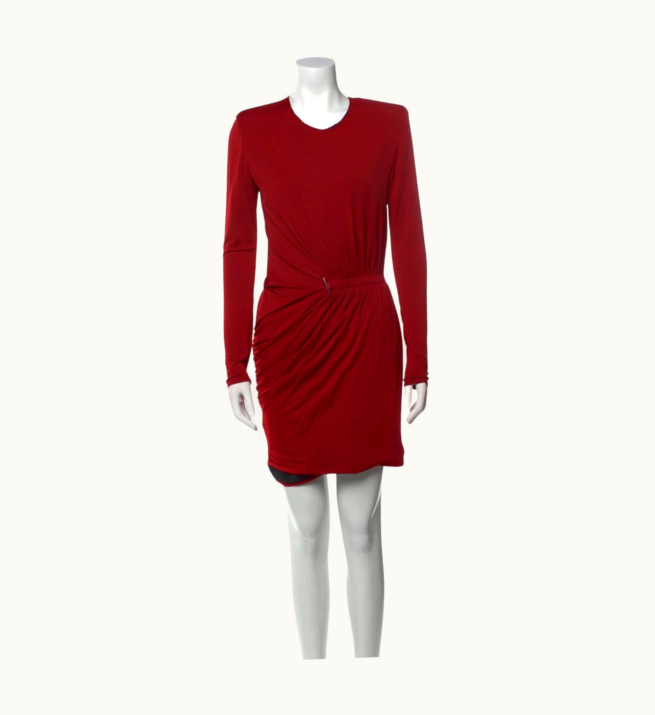 Mugler Mugler Red Ruby Bateau Neckline Mini Dress (Medium I )