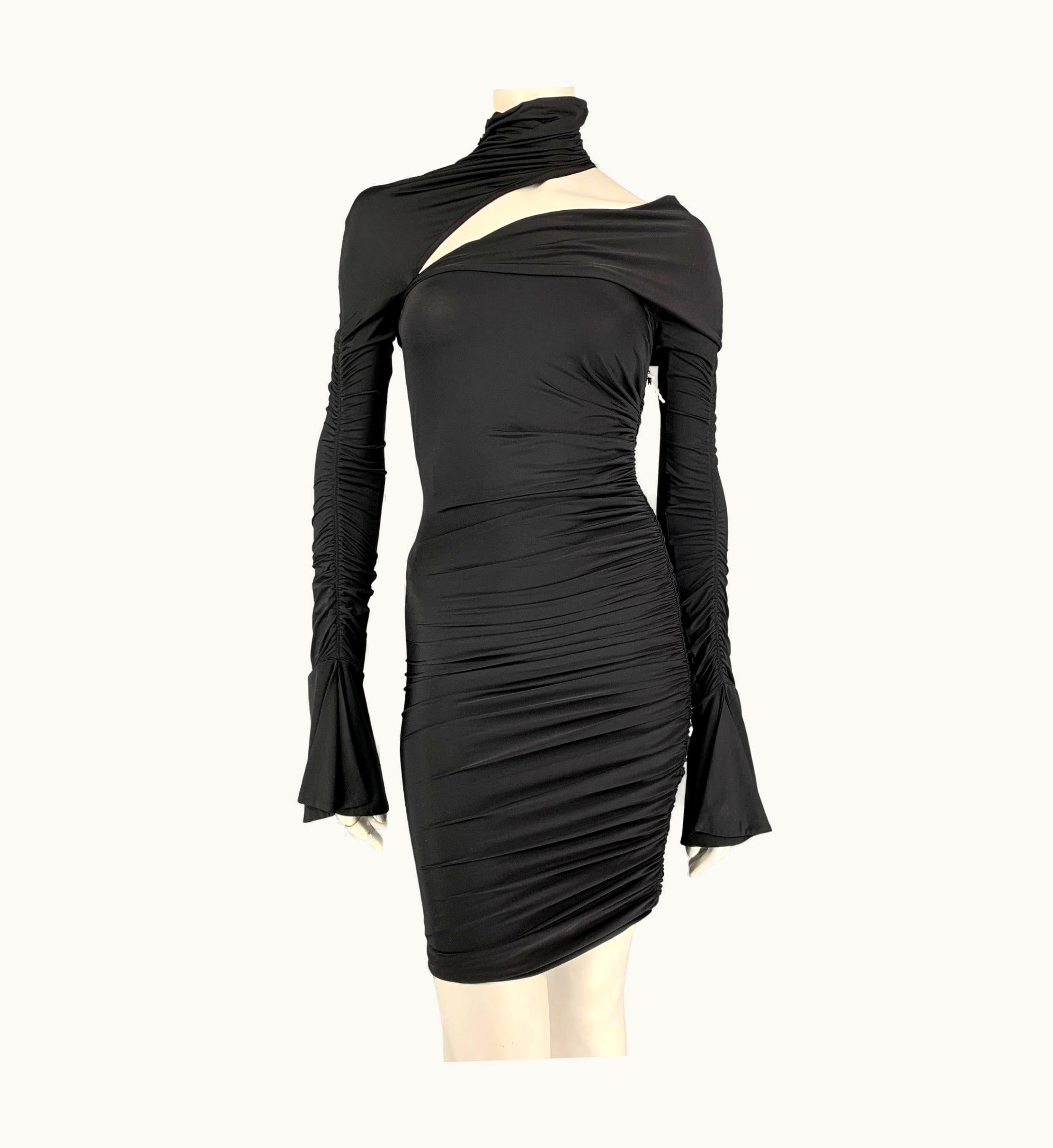 Mugler Mugler Black Polyamide Ruched Cut-Out Long Sleeve Dress