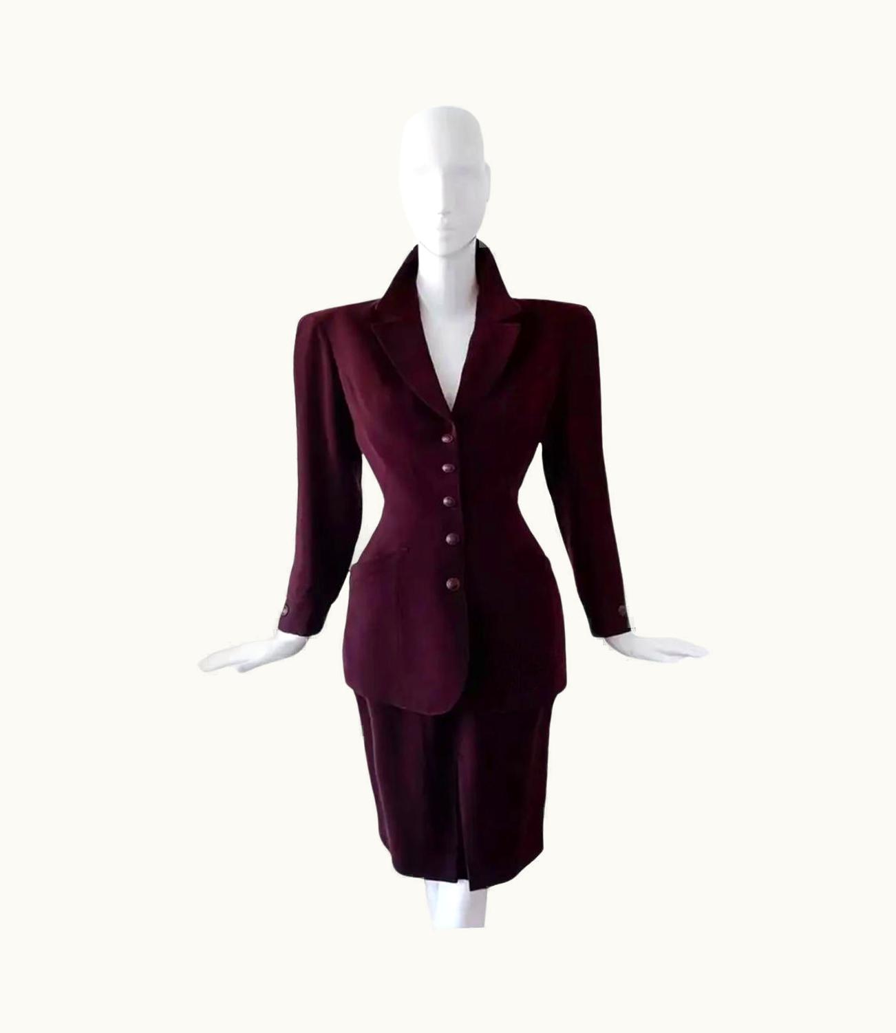 Mugler Corset Suit Mugler Lacing Purple 90s Blazer Jacket Skirt Leather Buttons Vintage