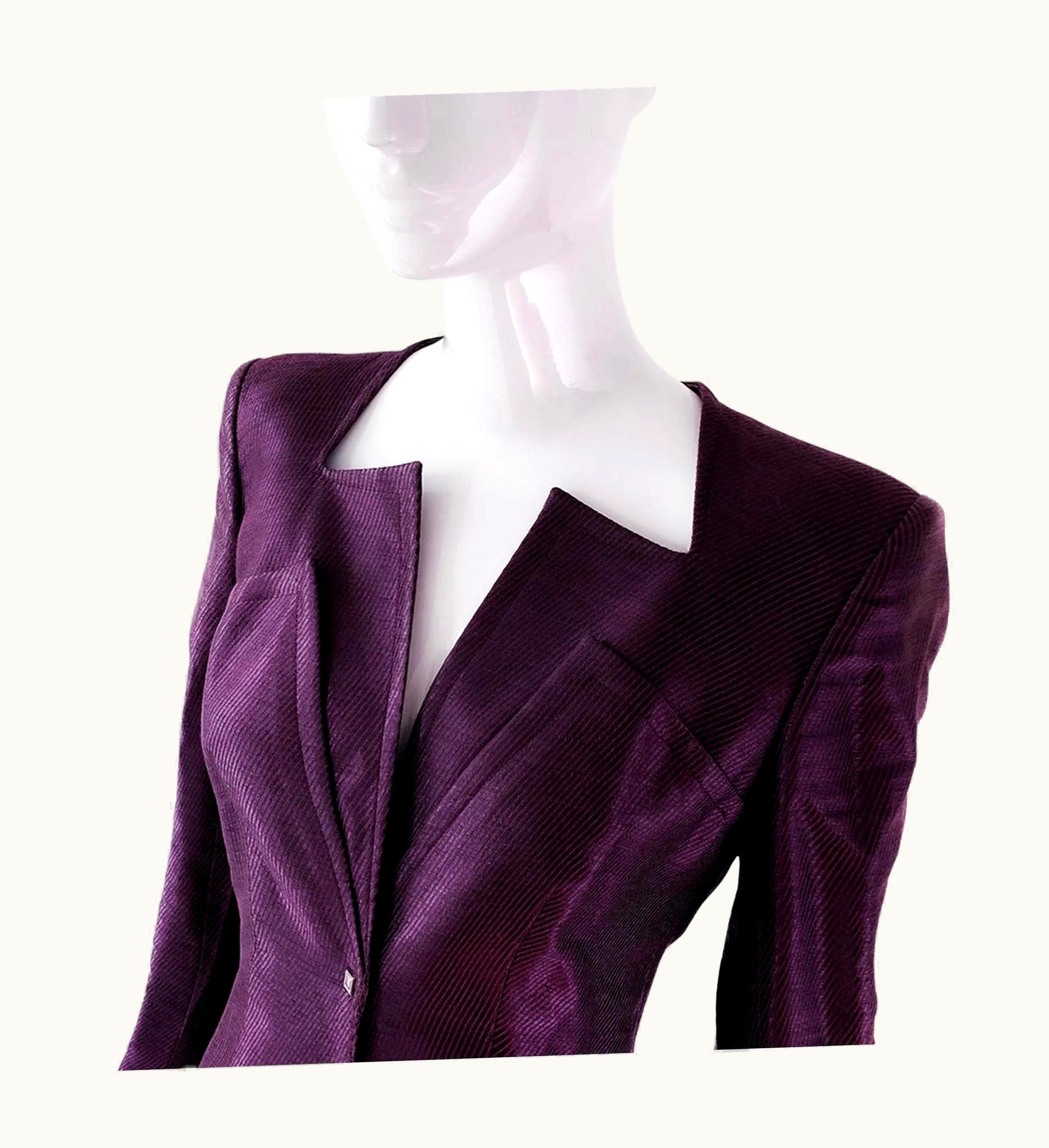 Mugler Vintage Mugler Blazer Jacket Dramatic Cutout Purple Lilac ZigZag V-Neck