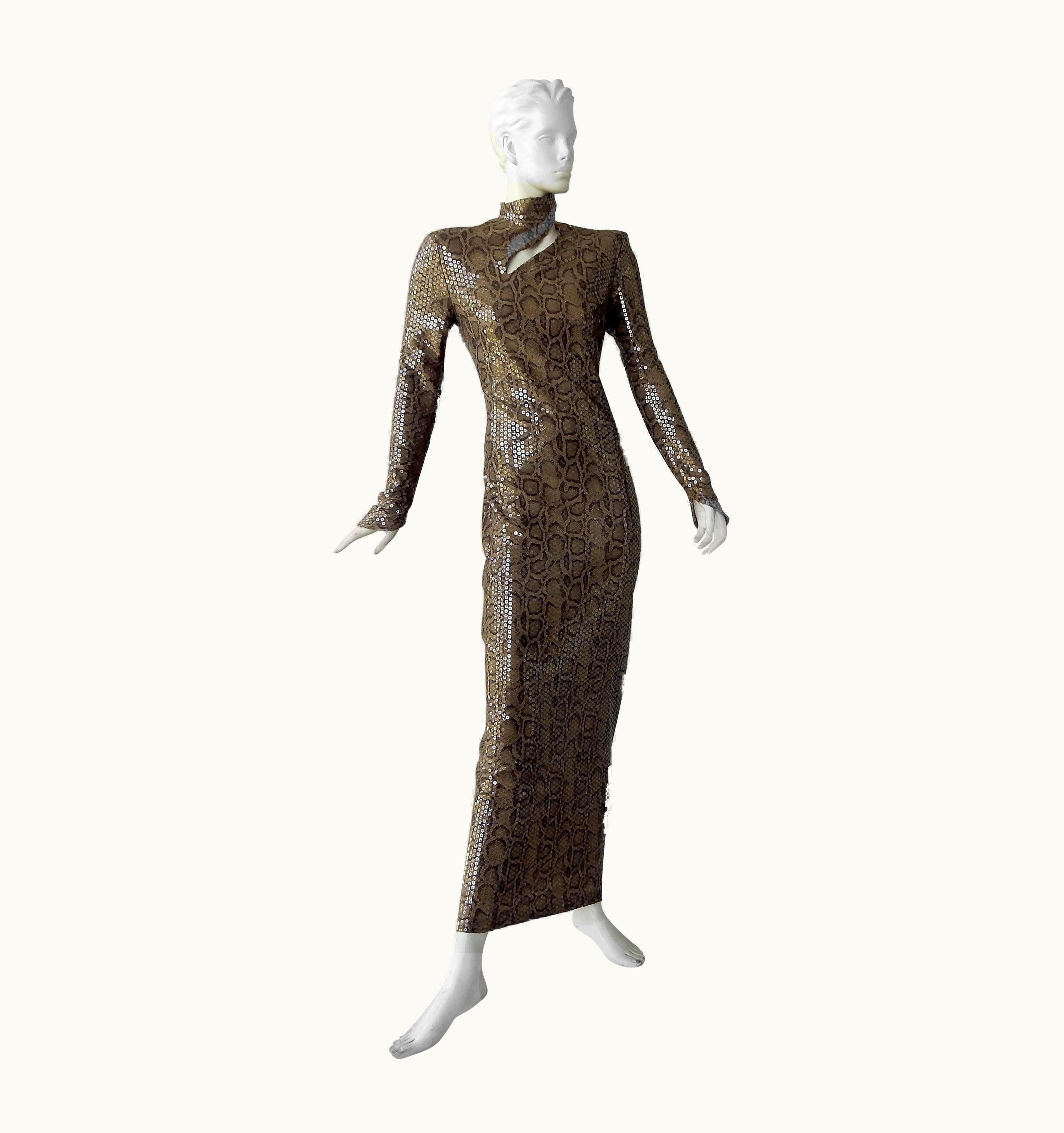 Mugler Thierry Mugler 1983 Python Beaded Body Hugging Dress Wow UZ0604651