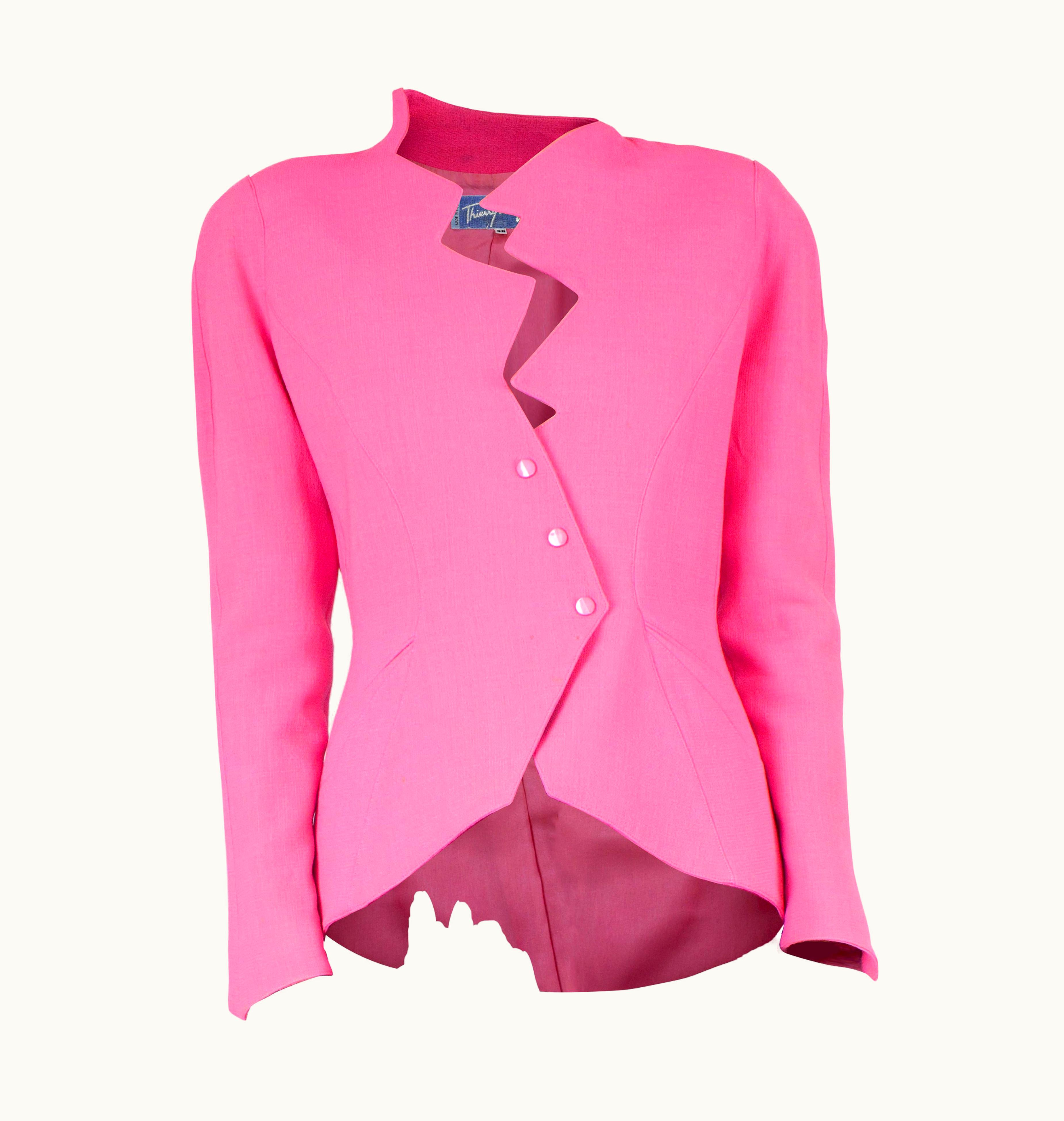 Mugler Thierry Mugler Documented Intense Bubble Gum Pink Asymmetric Jacket, Circa 1988