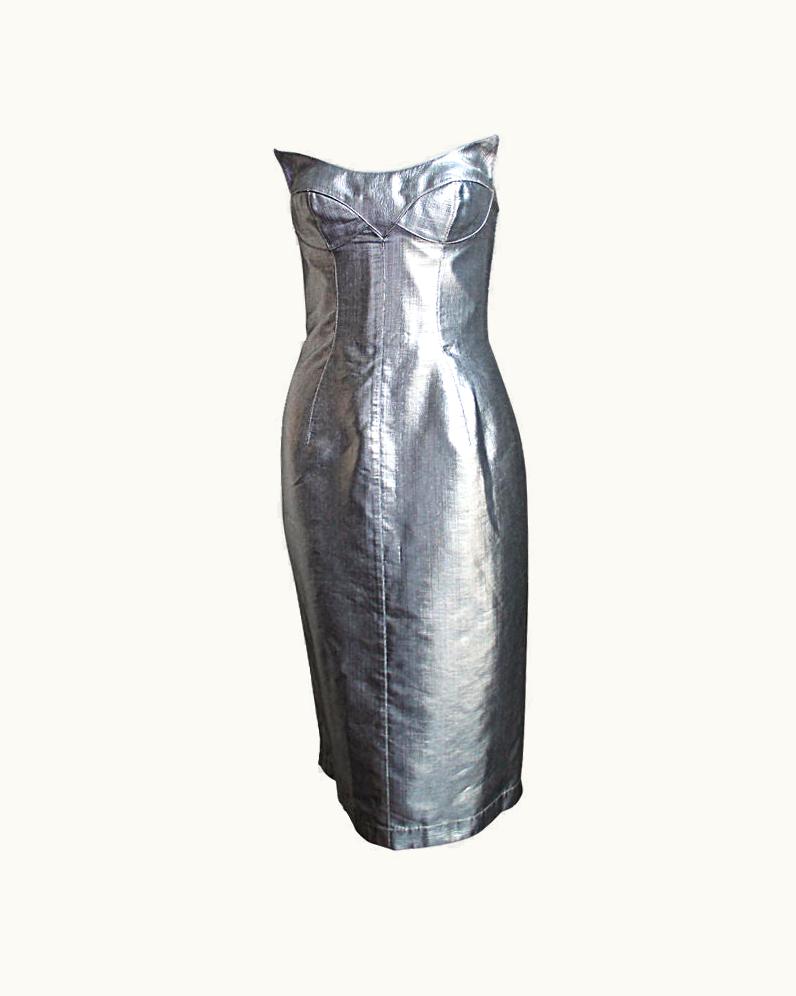 Mugler Thierry Mugler Couture Metallic Silver Sculptured Dress  1989