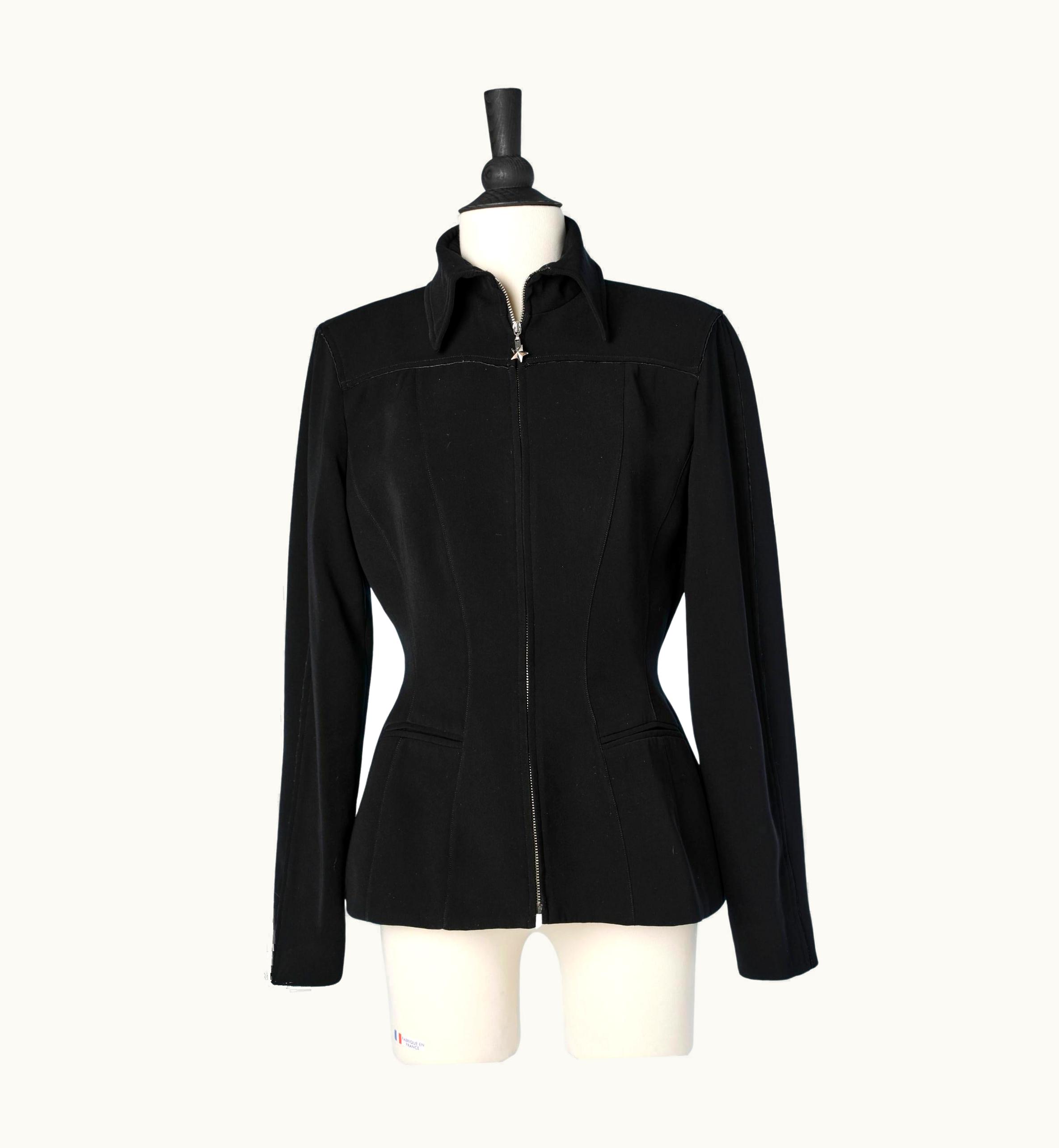 Mugler Black Jacket With Zip And Metallic Star Mugler