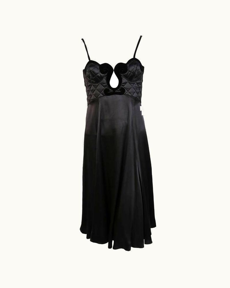 Mugler 1992 Thierry Mugler Jet Black Silk Charmeuse Gown With Quilted Velvet Bustier