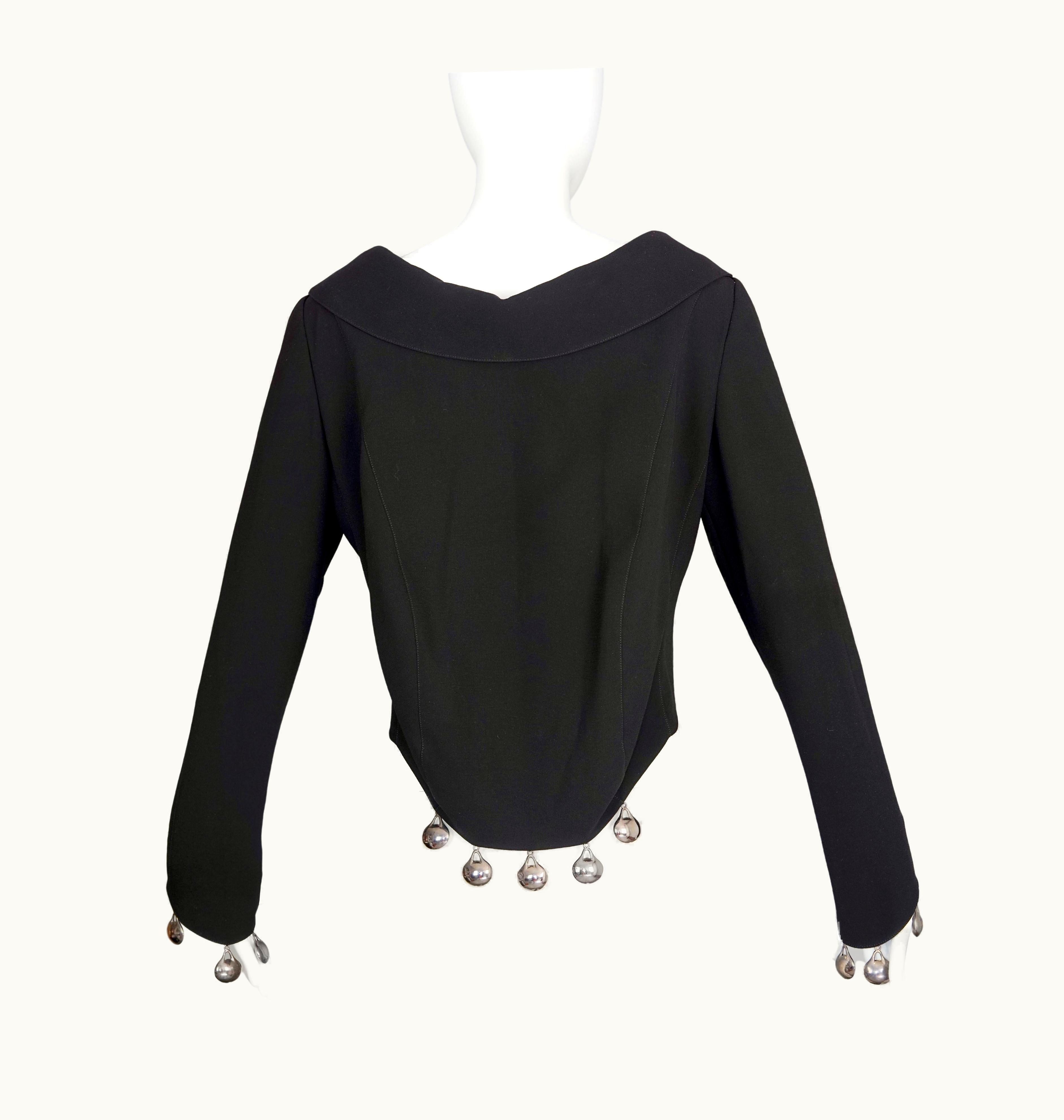 Mugler Vintage 1998 Thierry Mugler Space Age Metal Charm Asymmetric Jacket