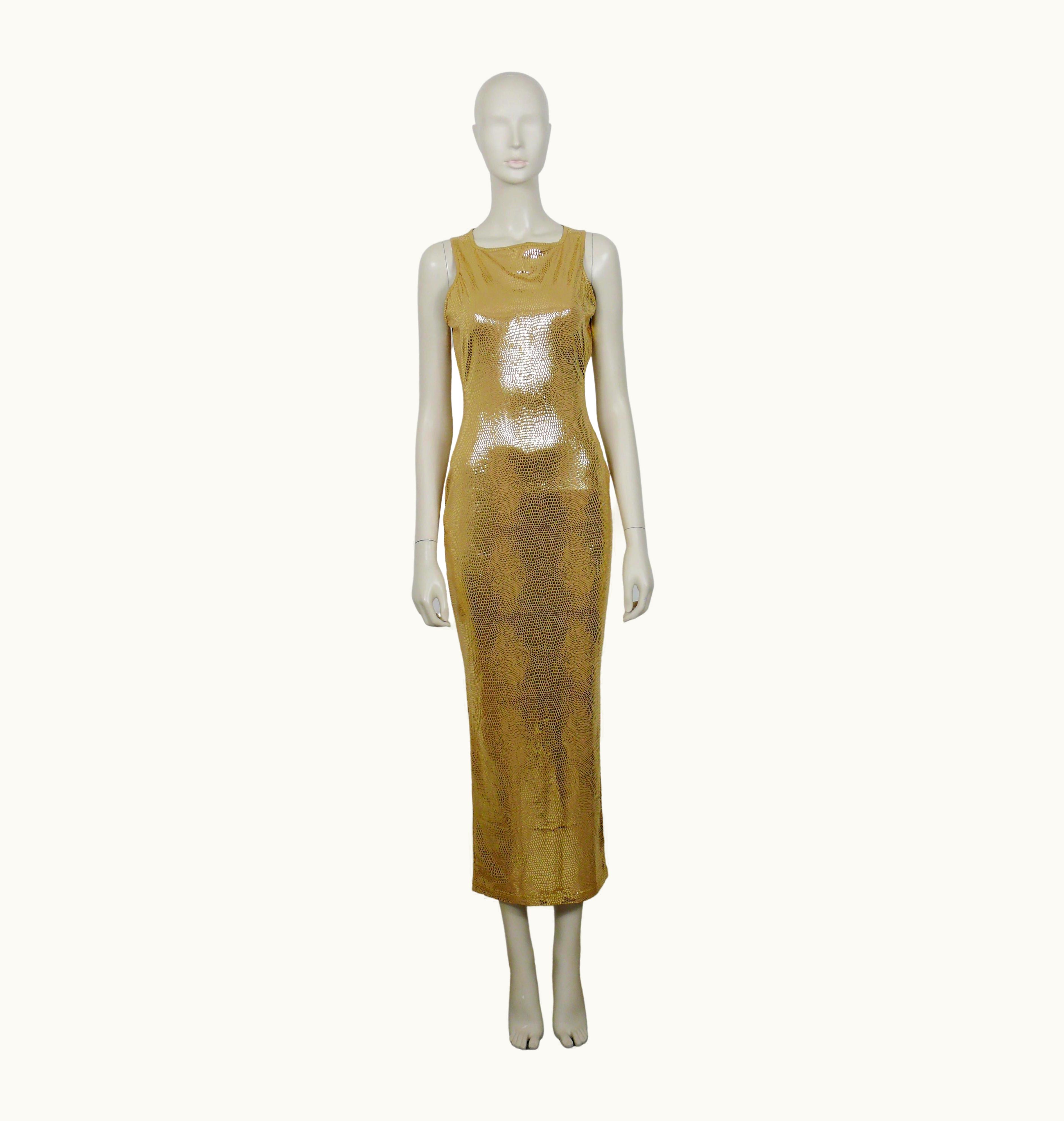 Mugler Thierry Mugler Vintage 1998 Gold Reptile Skin Like Body-Conscious Dress