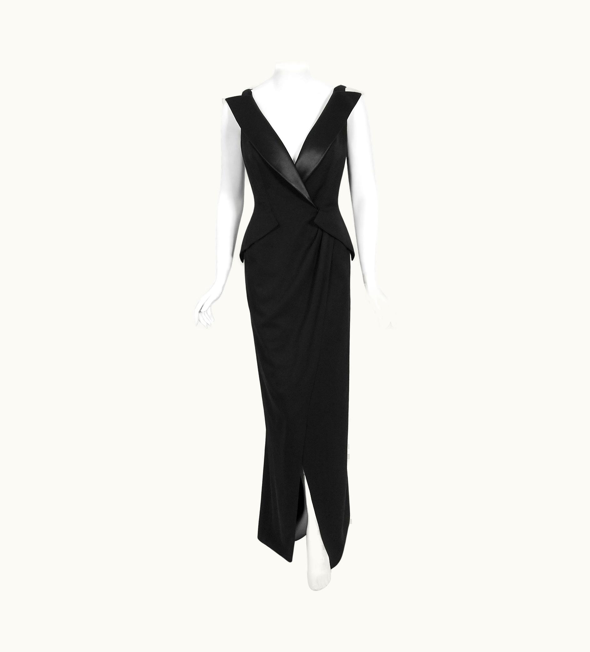 Mugler Vintage 1999 Thierry Mugler Couture Black Silk Bustier Low-Cut Hourglass Gown