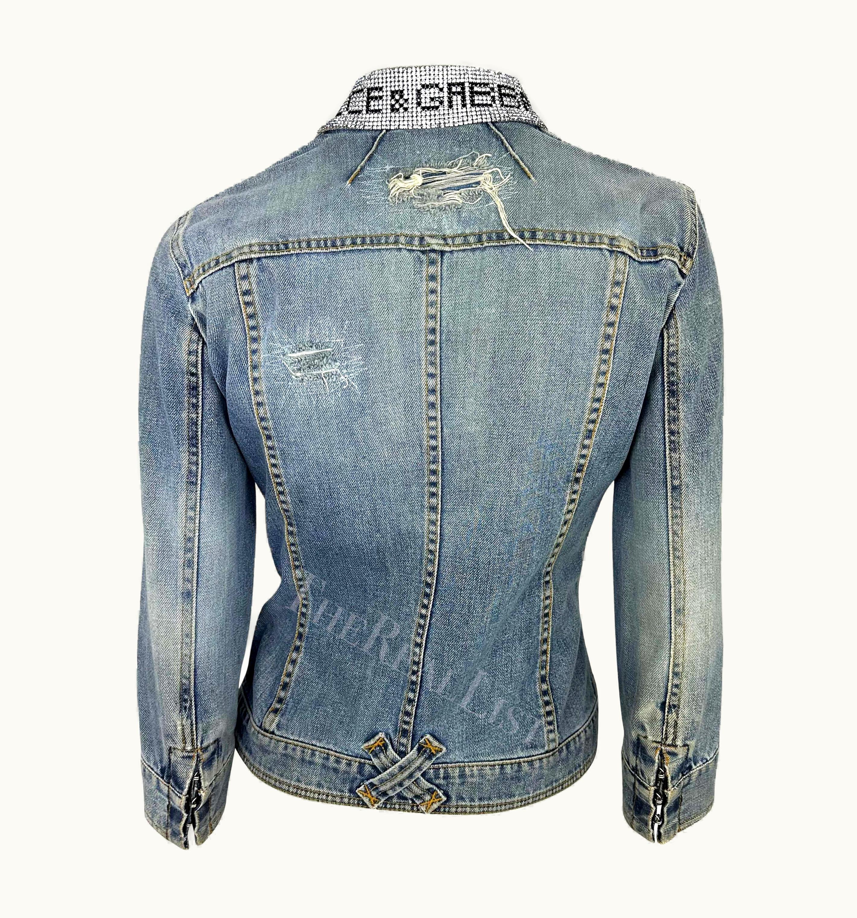 Dolce & Gabbana S/S 2003 Dolce & Gabbana Distressed Light Wash Denim Jacket Rhinestone Spell
