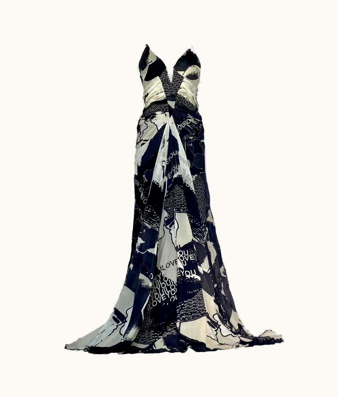 Roberto Cavalli Roberto Cavalli I Love You Logo Runway Evening Gown Dress AW 2003 it