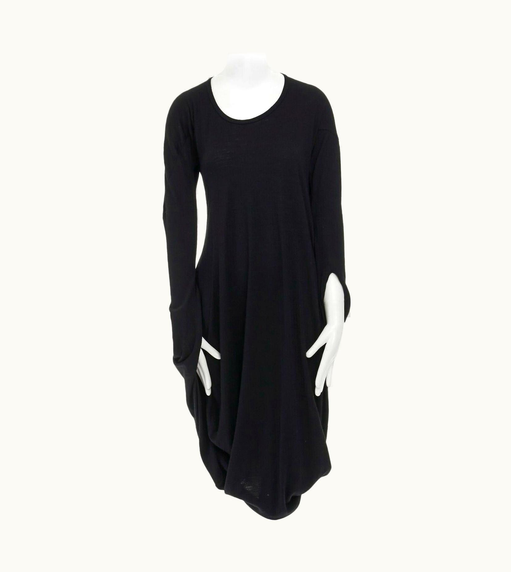Junya Watanabe Runway Junya Watanabe AW08 Black Wool Infinity Loop Slit Sleeves Casual Dress