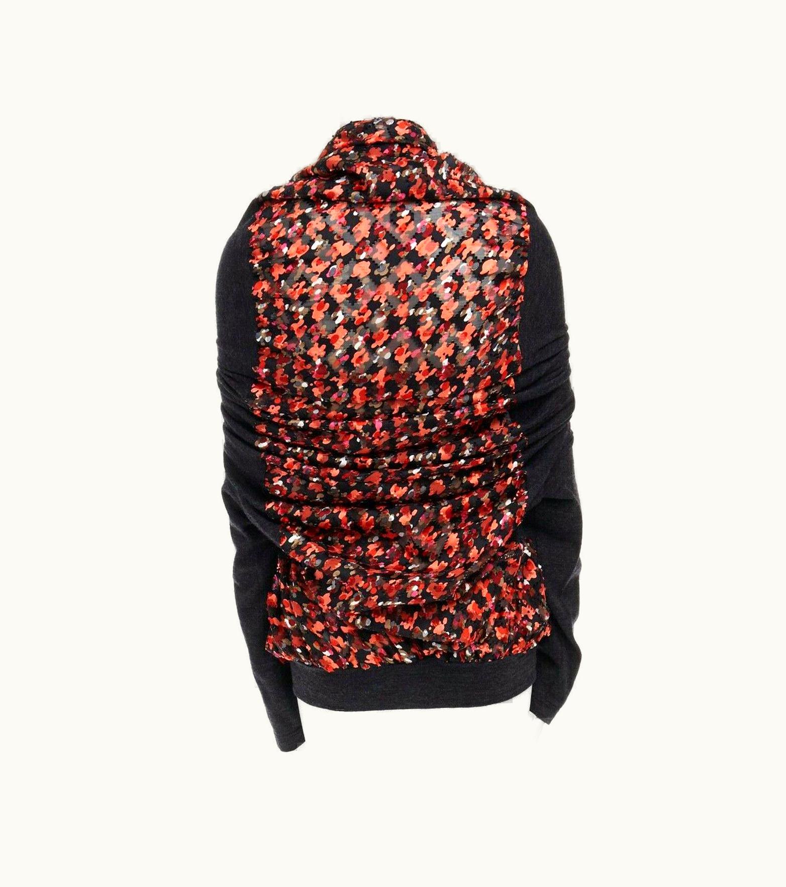 Junya Watanabe Runway Junya Watanabe AW08 Pink Floral Print Ruched Gather Front Sweater Top