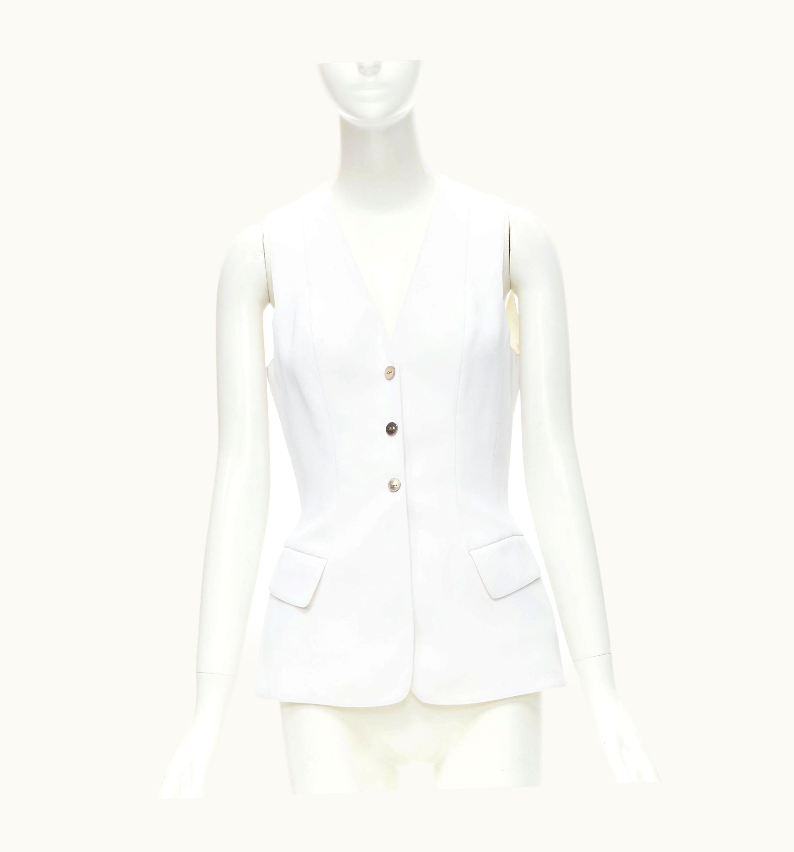 Mugler Mugler Vintage White Polyester Body Sculpted Seams Silver Button Vest