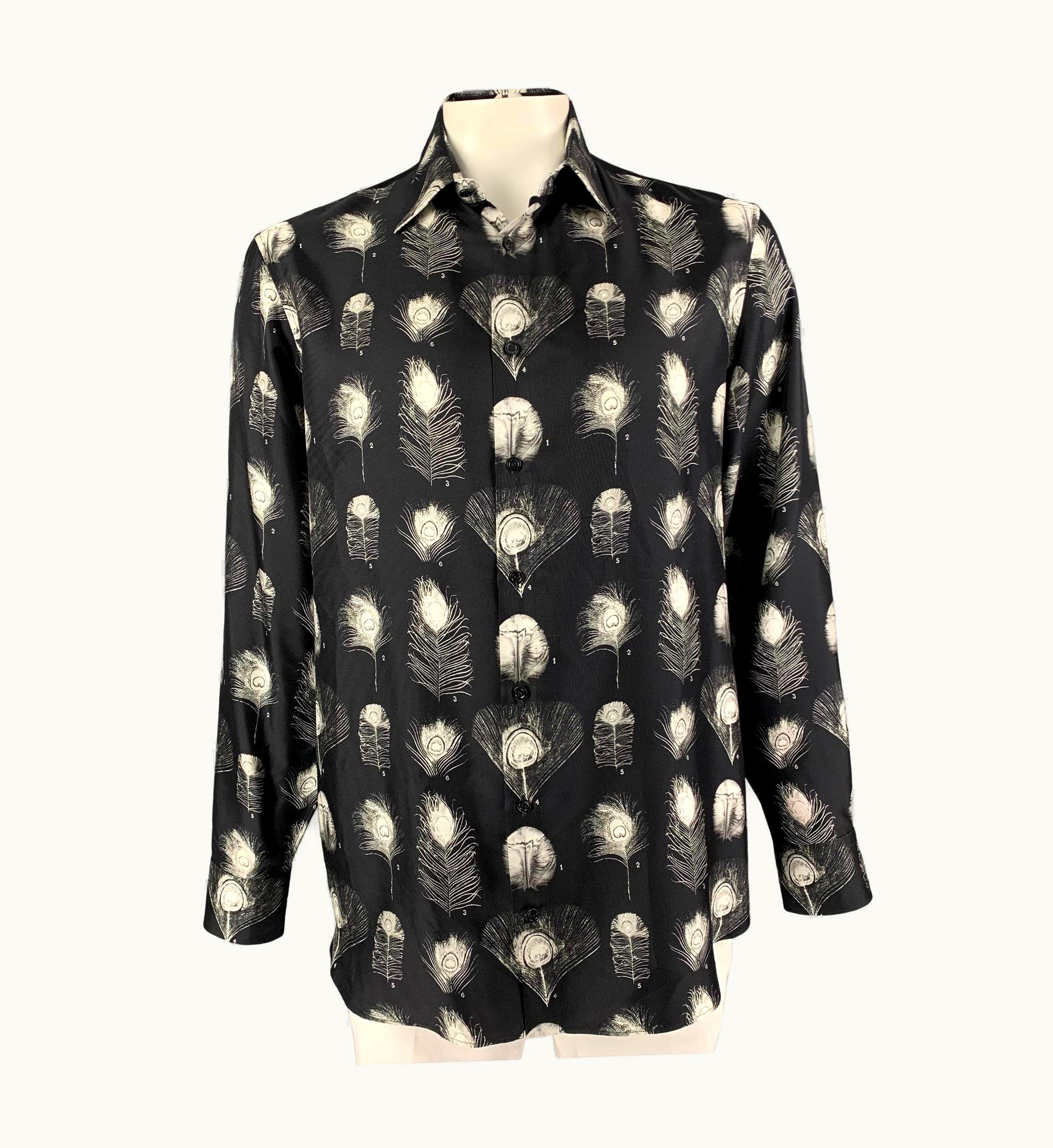 Alexander McQueen Alexander Mcqueen AW 17 Black White Print Silk Long Sleeve Shirt