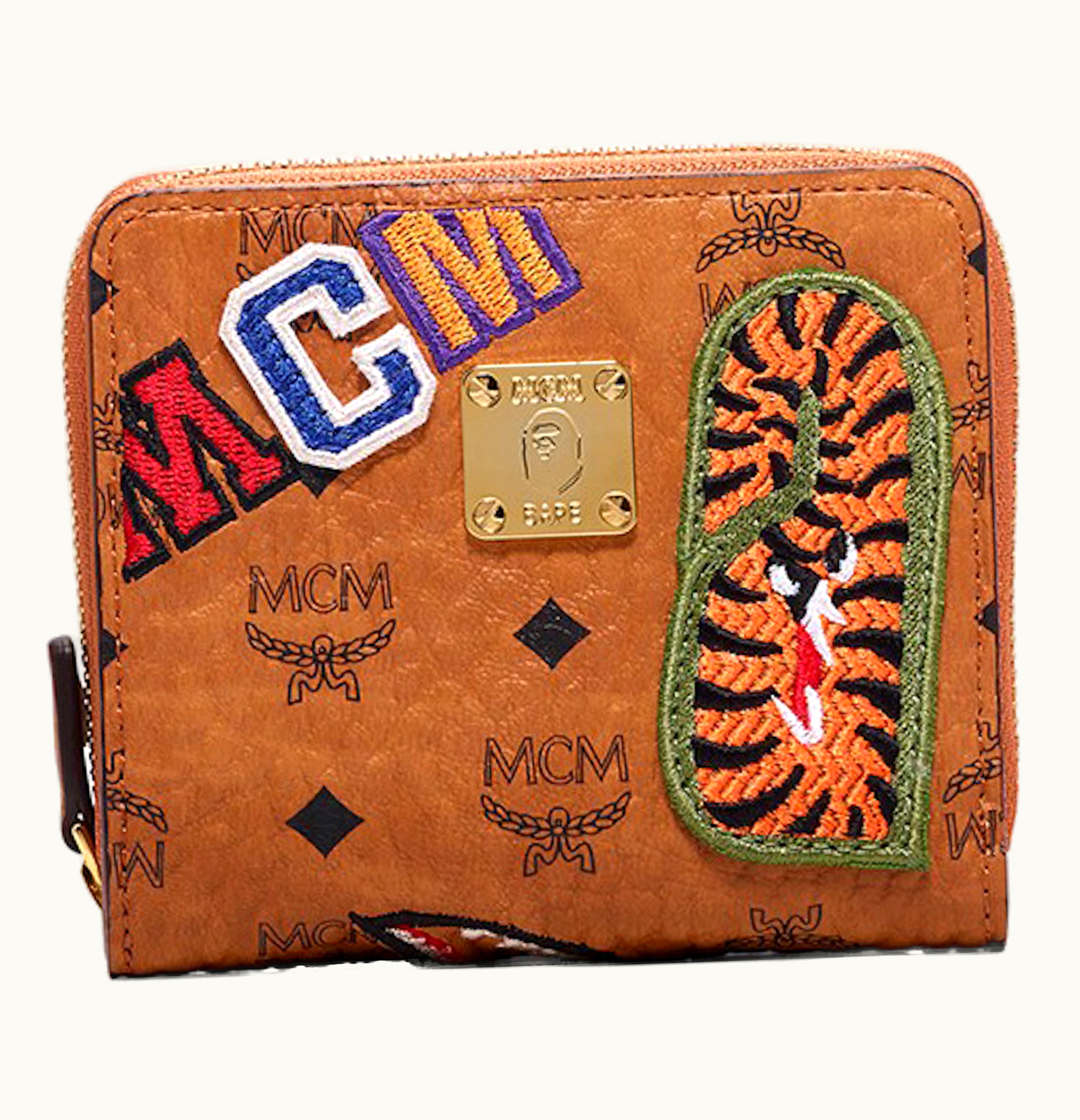 MCM MCM x BAPE Zip Wallet Visetos Mini Cognac