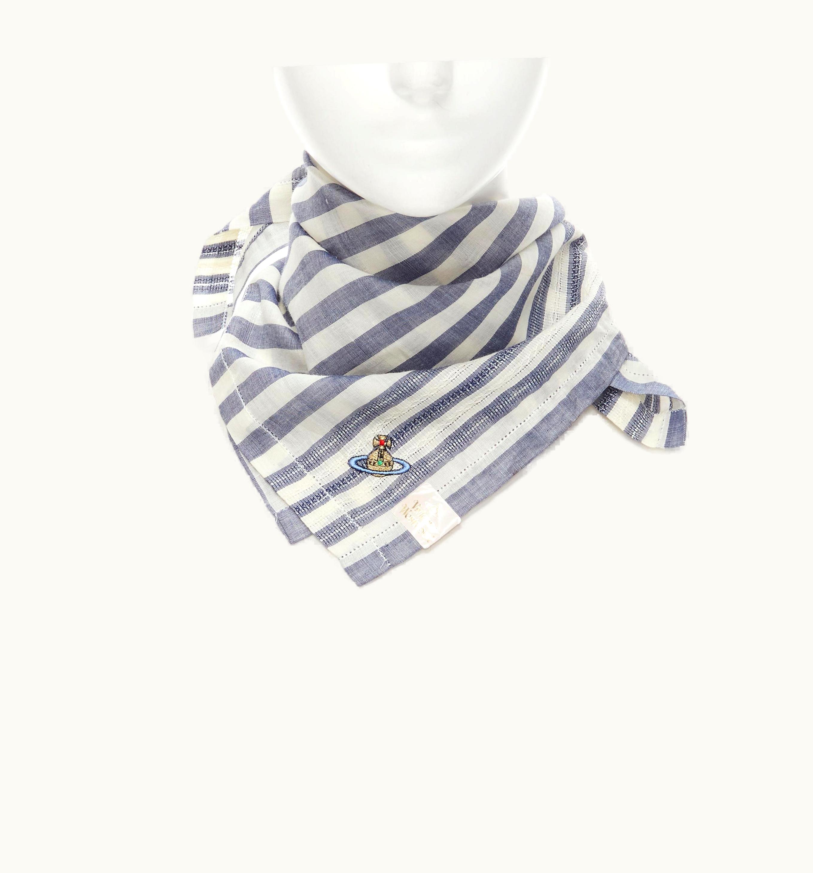 Vivienne Westwood Vivienne Westwood Blue White Nautical Stripe Orb Logo Handkerchief Neckscarf