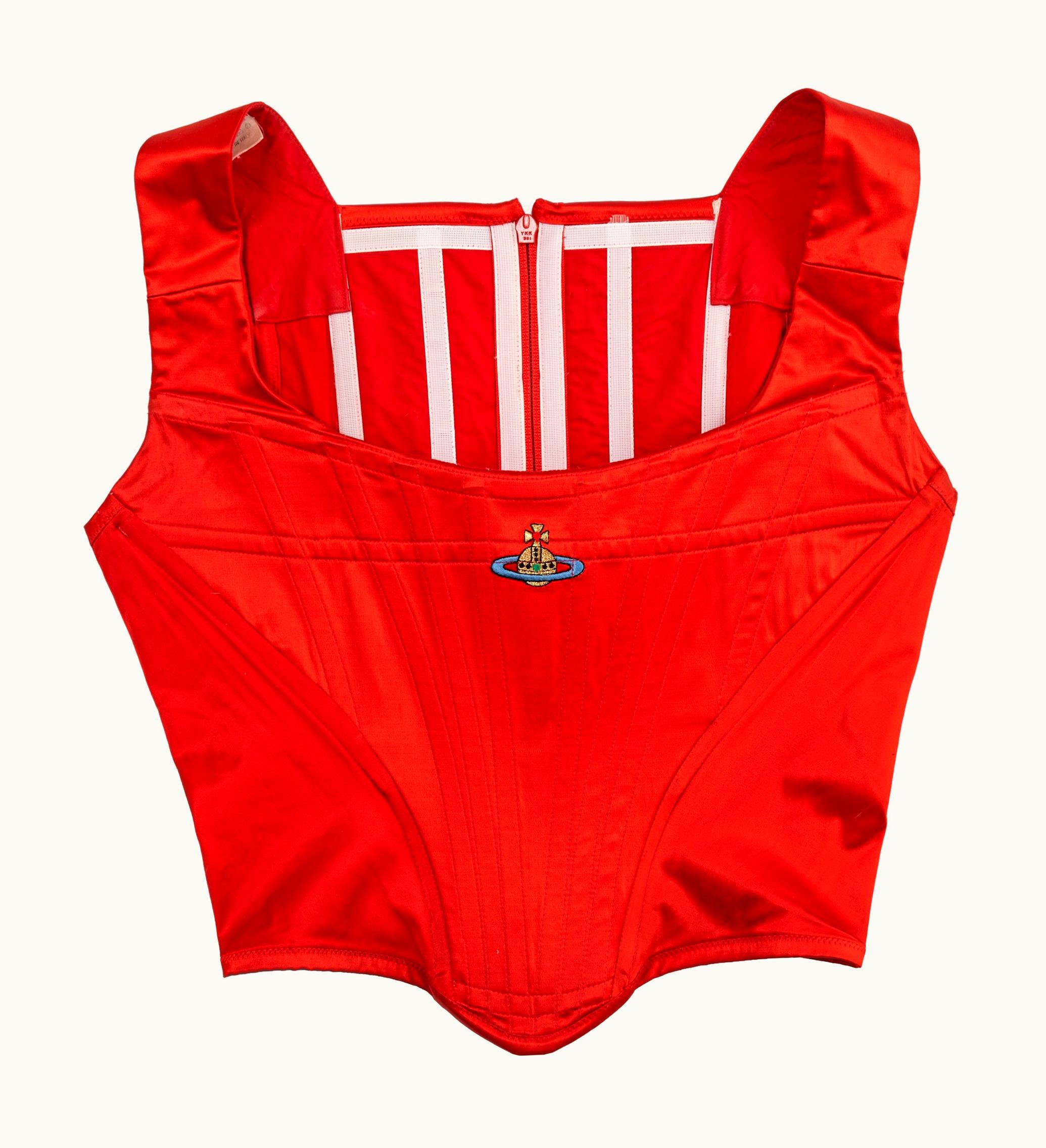 Vivienne Westwood Vivienne Westwood Red Satin Corset With Embroidered Orb, 'c. 1990s