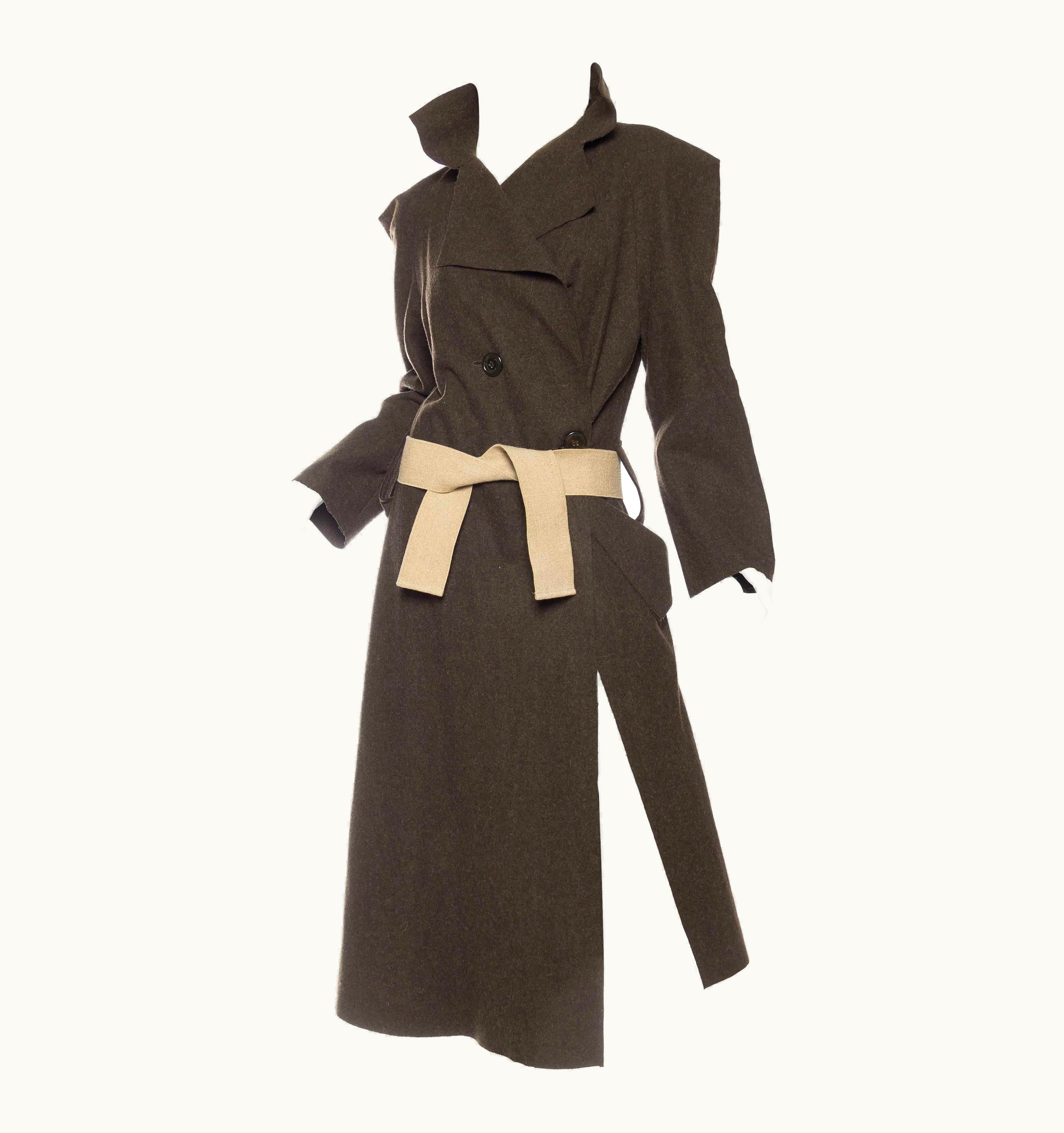 Vivienne Westwood 1990s Vivienne Westwood Olive Green Wool Anglomania Asymmetrical Trench Coat Wi