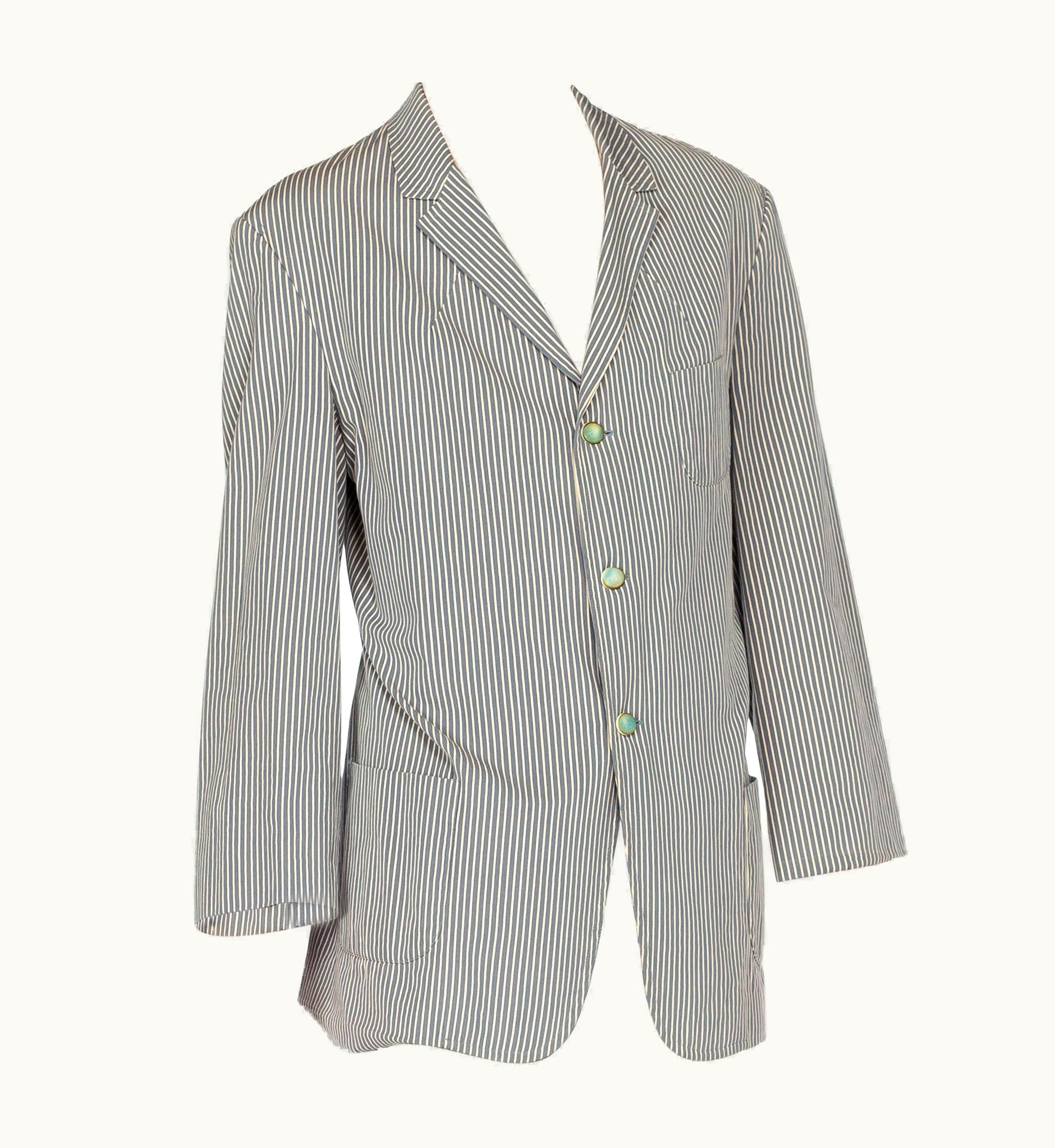 Vivienne Westwood 1990s Vivienne Westwood Blue & White Cotton Seersucker Men' Gatsby Style Blazer