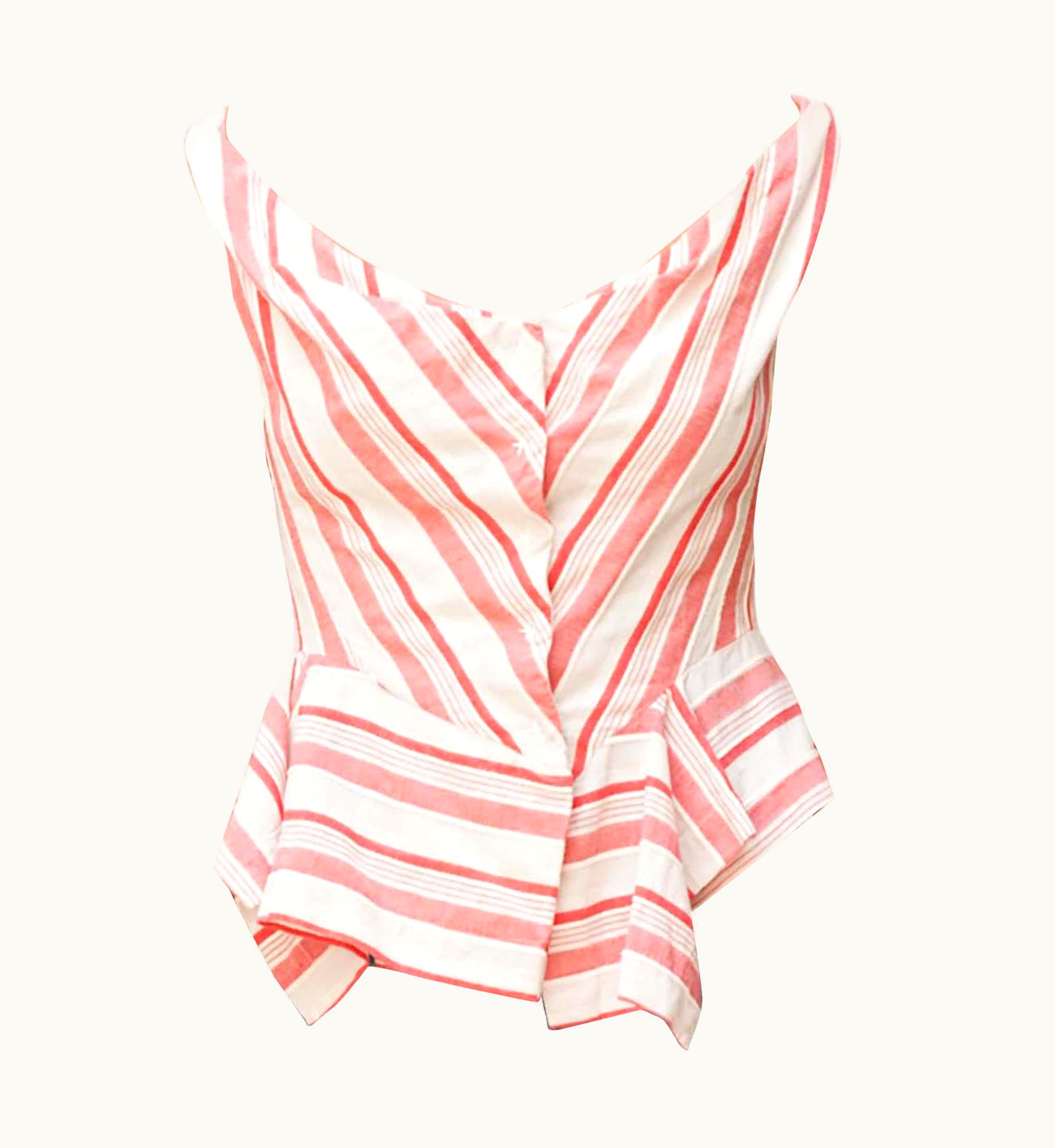 Vivienne Westwood 1990s Vivienne Westwood White Striped Cotton Corset Shap Top
