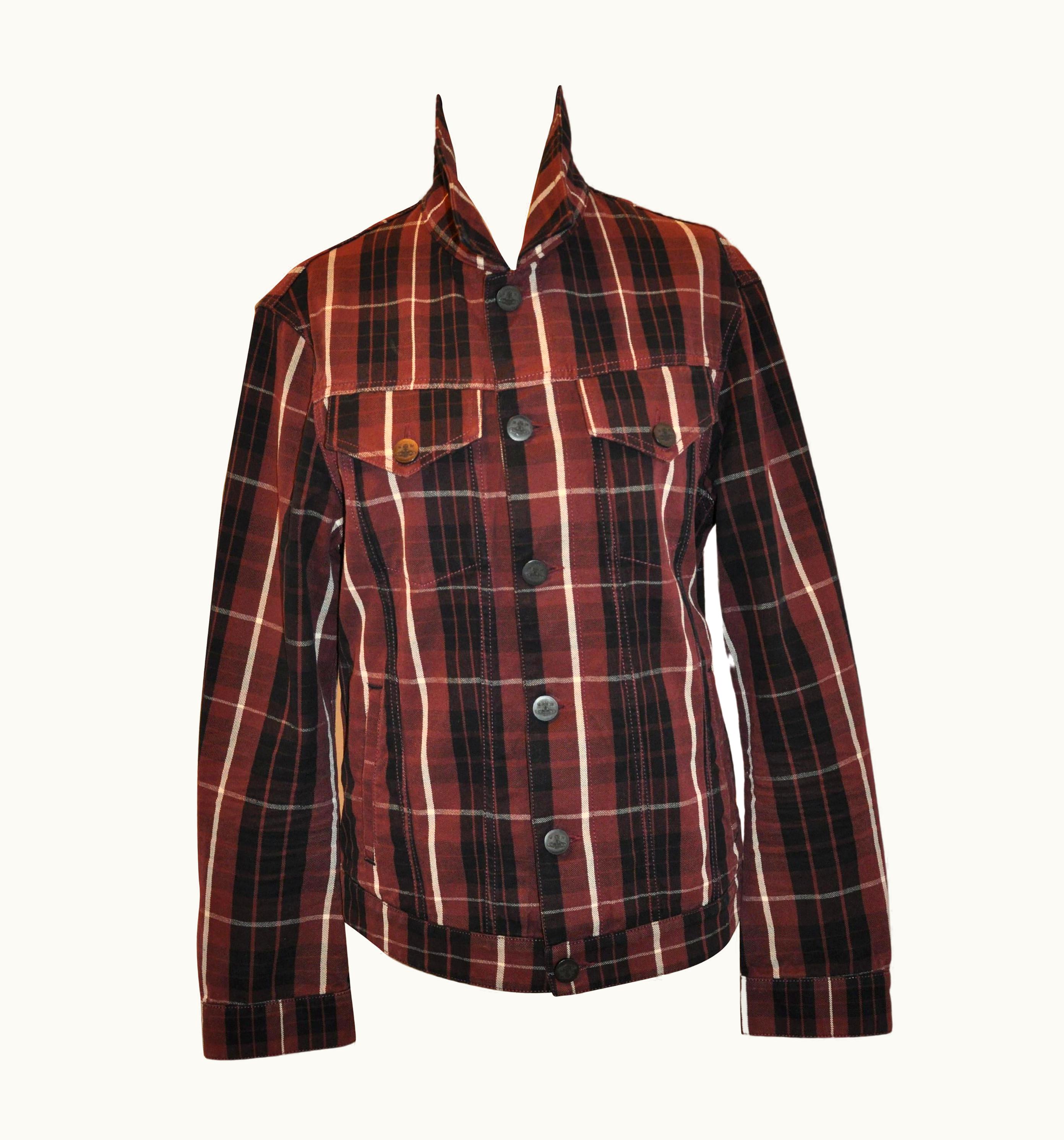 Vivienne Westwood Rare Vivienne Westwood Coco-Brown, Black & Cream Cotton Plaid Button Jacket