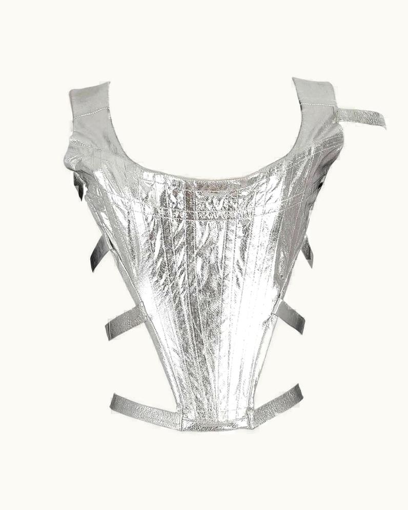 Vivienne Westwood Vivienne Westwood Silver Leather 'Time Machine' Bondage Corset, Circa 1988