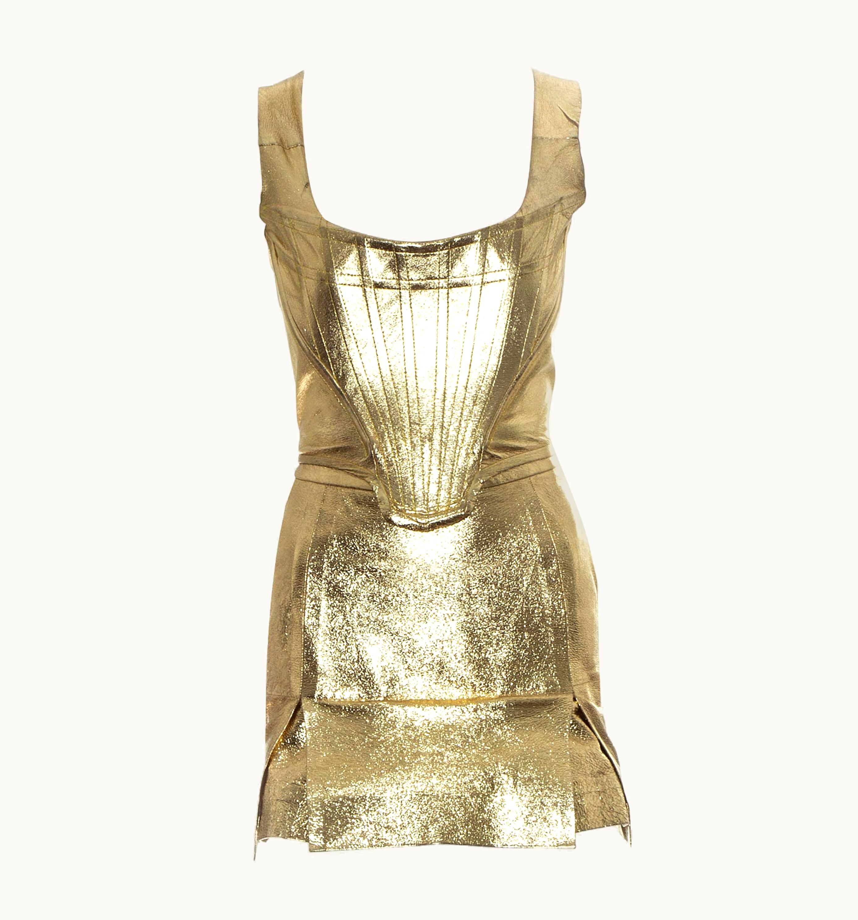 Vivienne Westwood Vivienne Westwood Gold Leather Corset And Mini Skirt, 'Time Machine' S/S 1988
