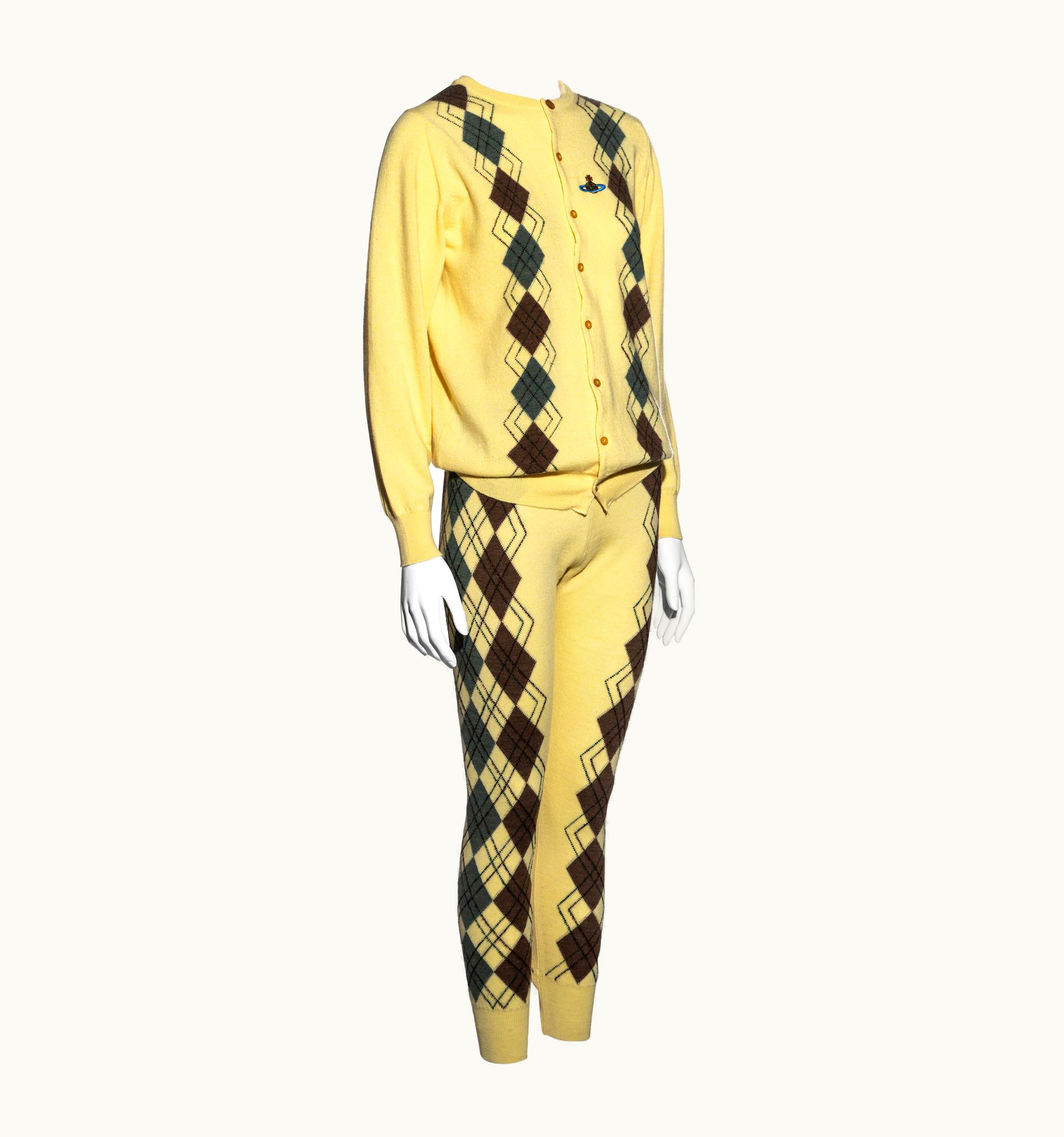 Vivienne Westwood Vivienne Westwood Yellow Argyle Knitted Leggings And Cardigan Set, AW 1989
