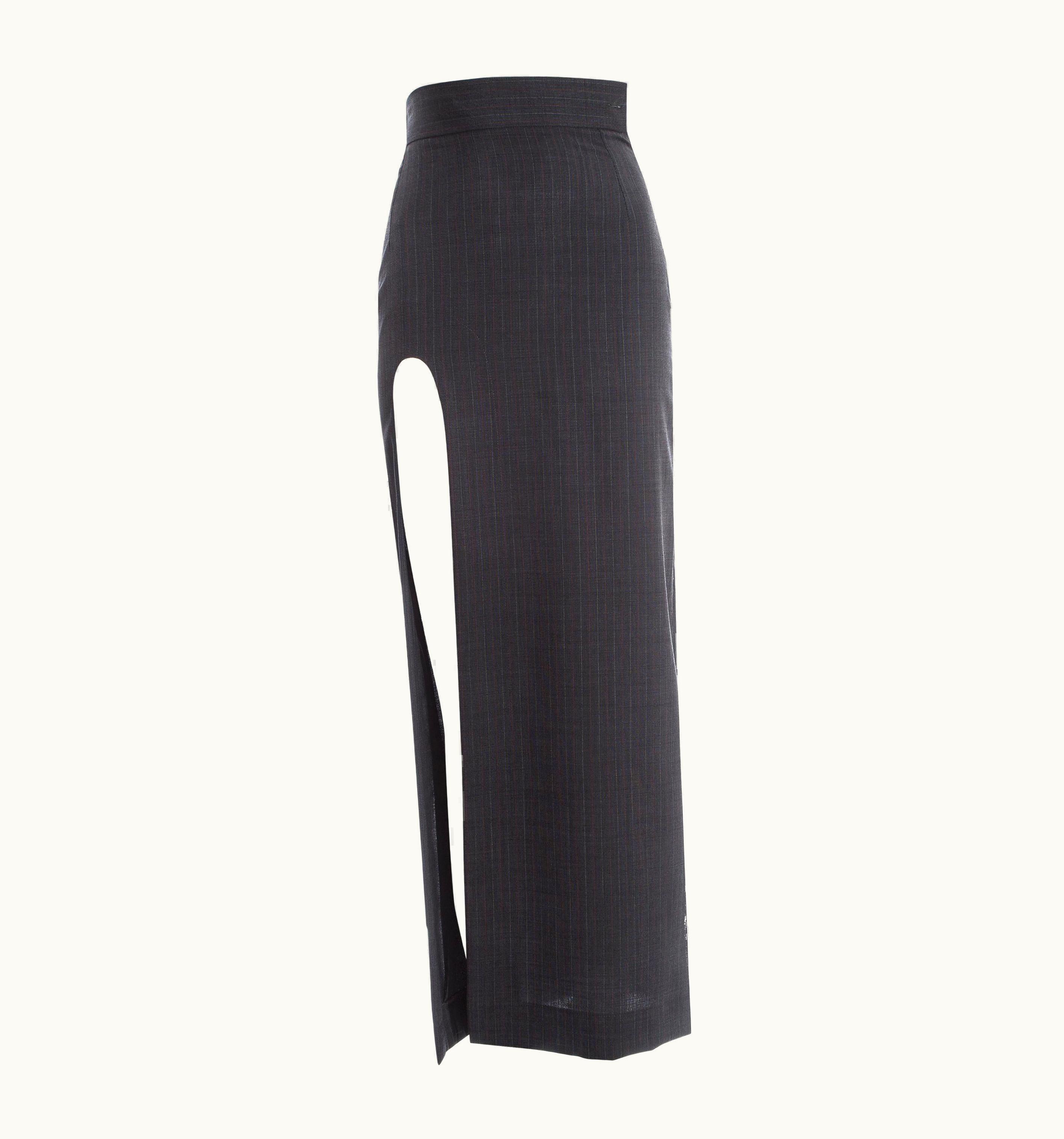 Vivienne Westwood Vivienne Westwood Grey Pinstripe Fitted Skirt With High Leg Slit, S/S 1989