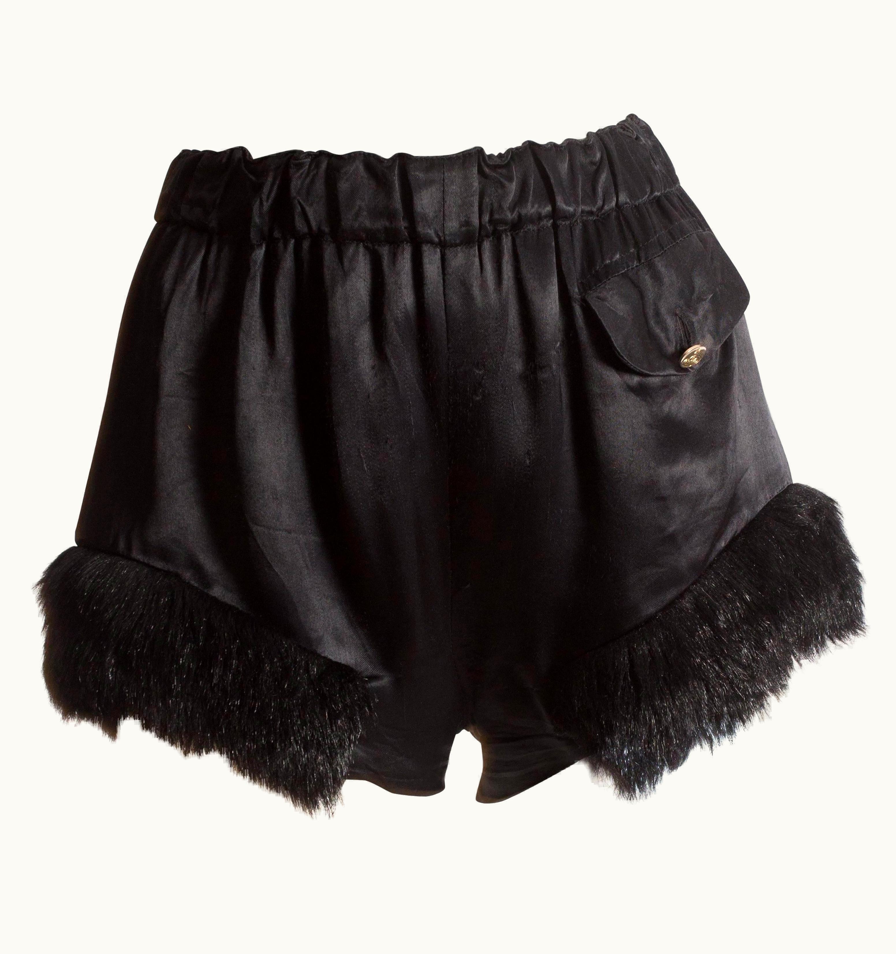 Vivienne Westwood Vivienne Westwood Black Satin Mini Shorts With Faux Fur, Circa 1991
