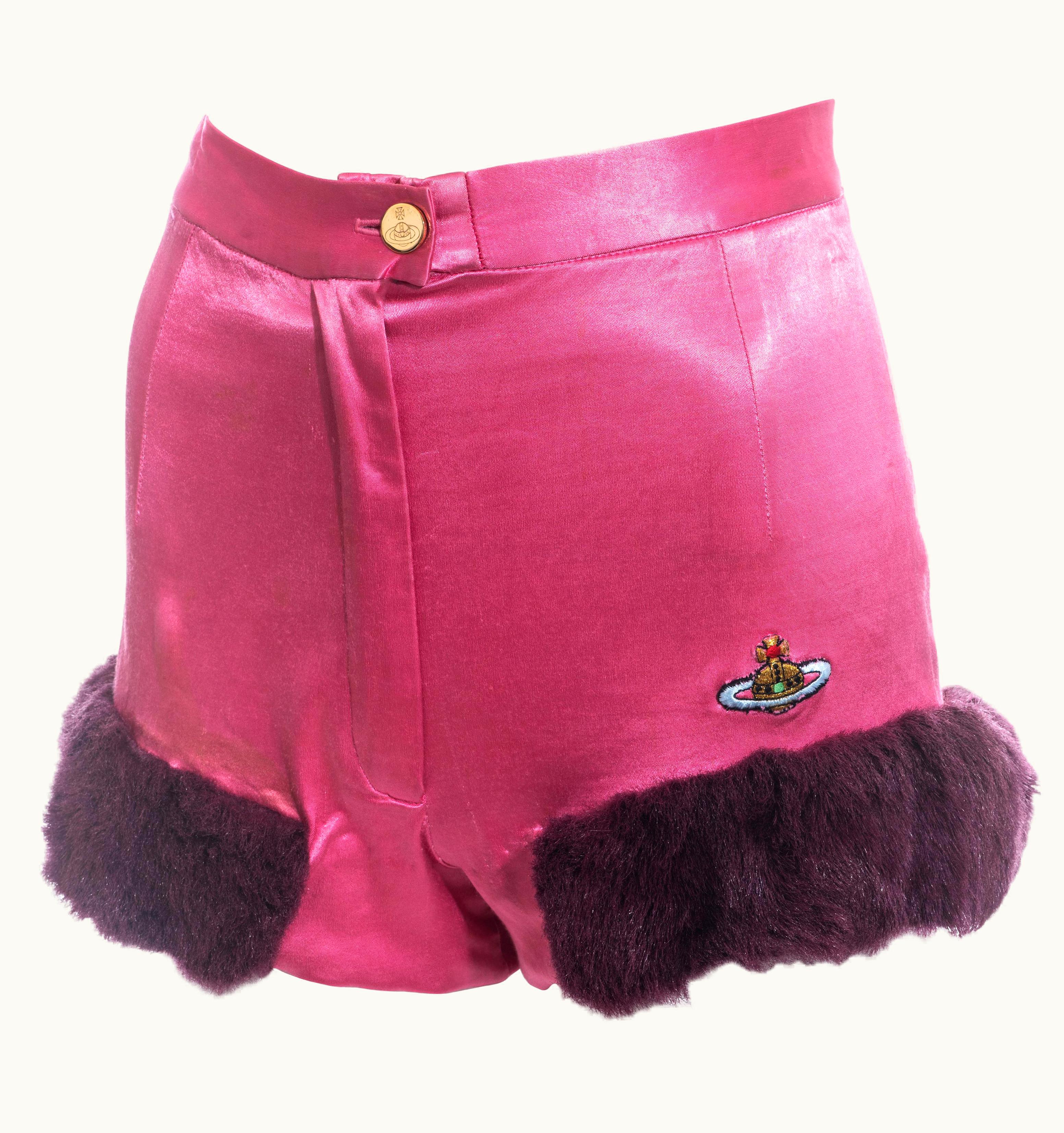 Vivienne Westwood Vivienne Westwood Pink Satin Mini Shorts With Faux Fur, AW 1991