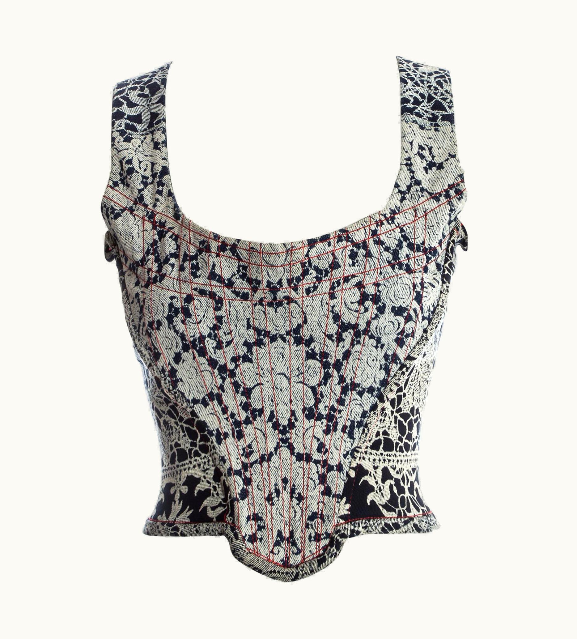 Vivienne Westwood Vivienne Westwood Denim Lace Print 'Always On Camera' Corset, AW 1992