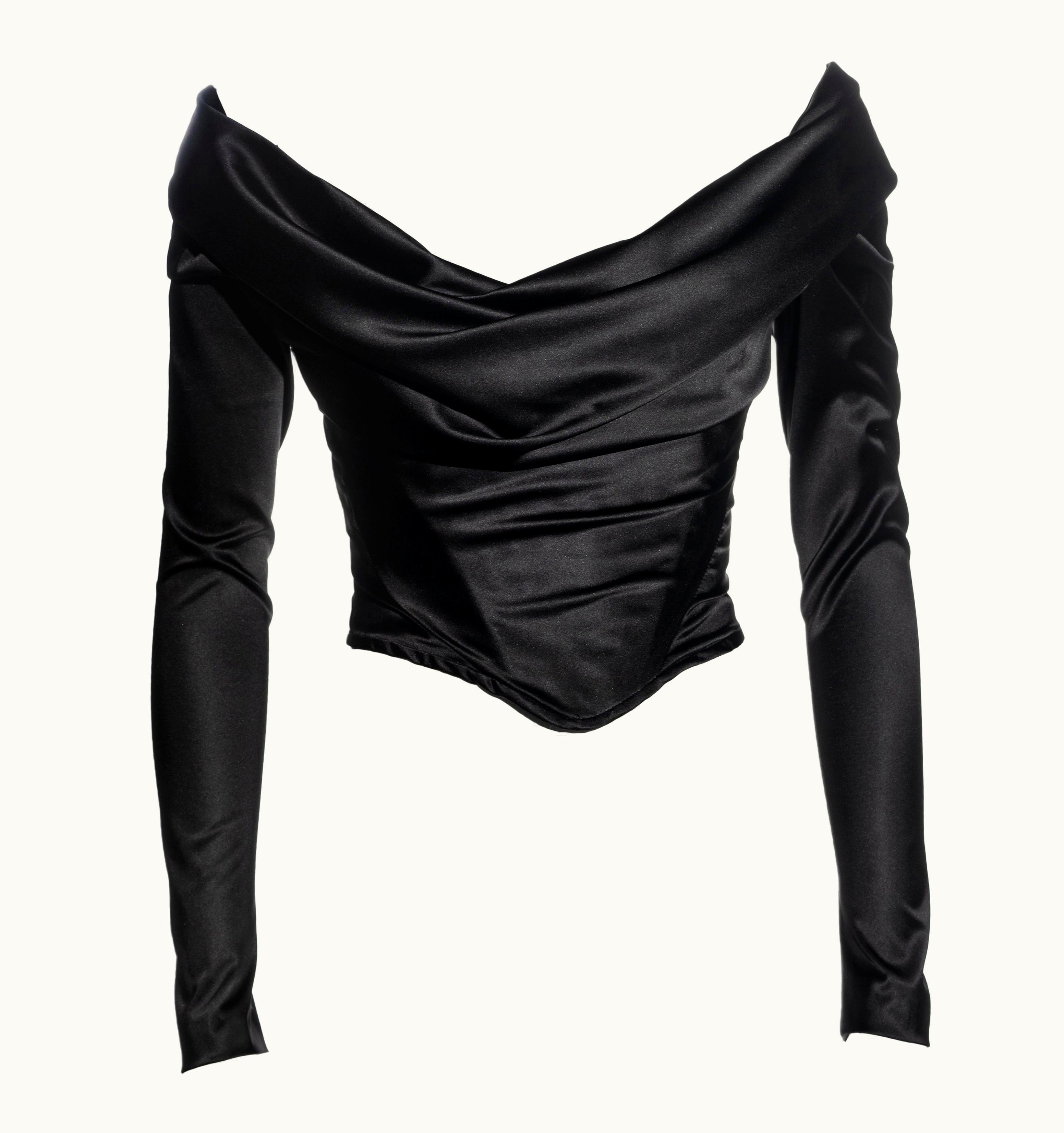 Vivienne Westwood Black Satin Off-shoulder Long-sleeve Corset, AW 1997