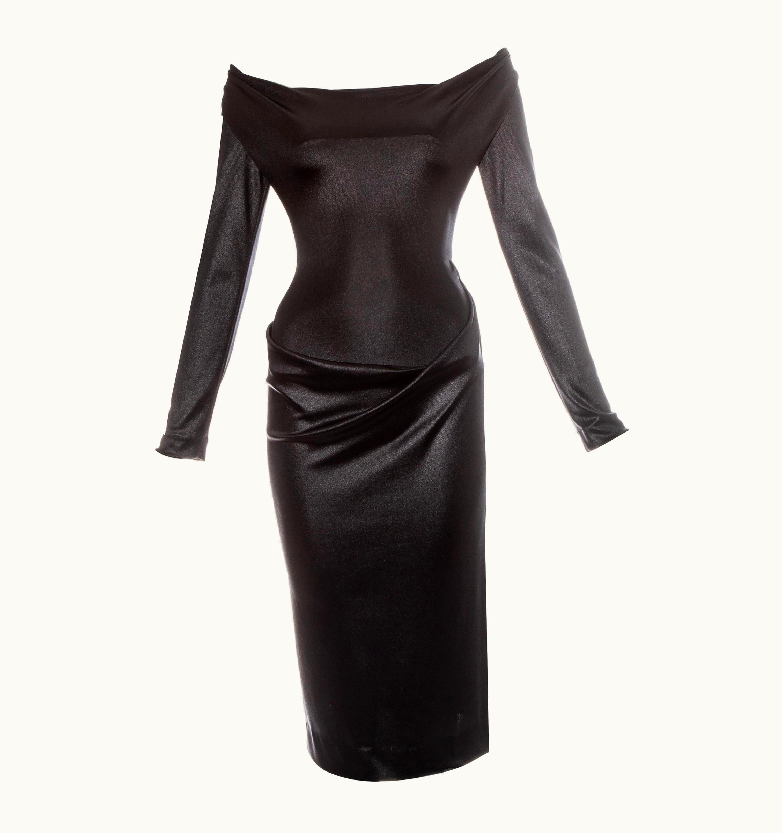 Vivienne Westwood Vivienne Westwood Black Nylon Jersey Draped Off Shoulder Evening Dress, AW 1997