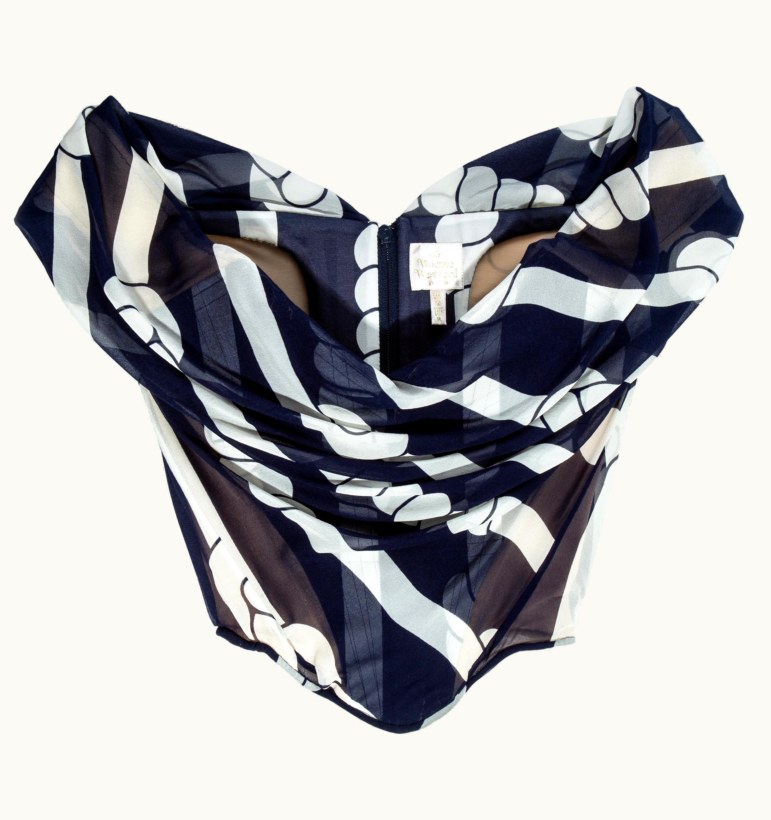 Vivienne Westwood Navy Striped Silk Chiffon Off Shoulder Corset, S/S 1998