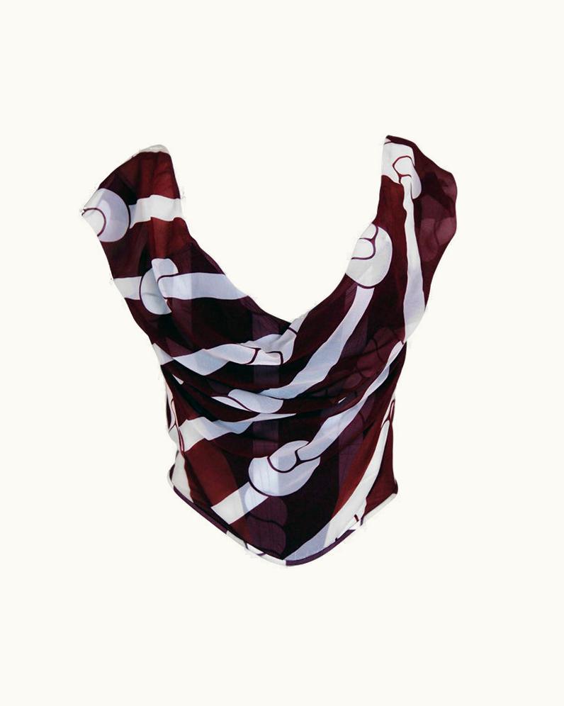 1998 Vivienne Westwood Low-Cut Plunge Nautical Novelty Chiffon Corset Bodice