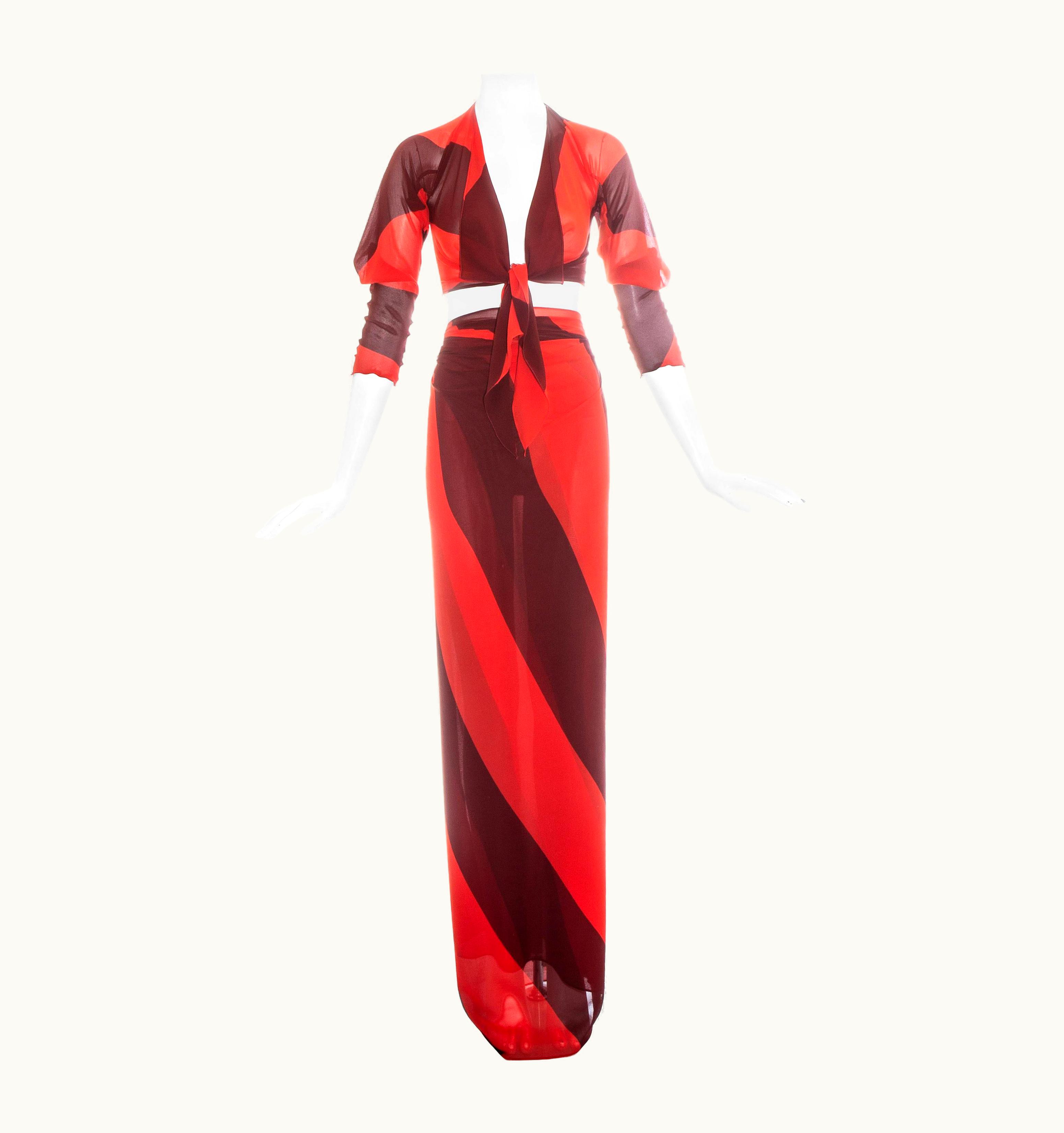 Vivienne Westwood Vivienne Westwood Orange Silk Chiffon Blouse And Wrap Skirt Ensemble, S/S 1998