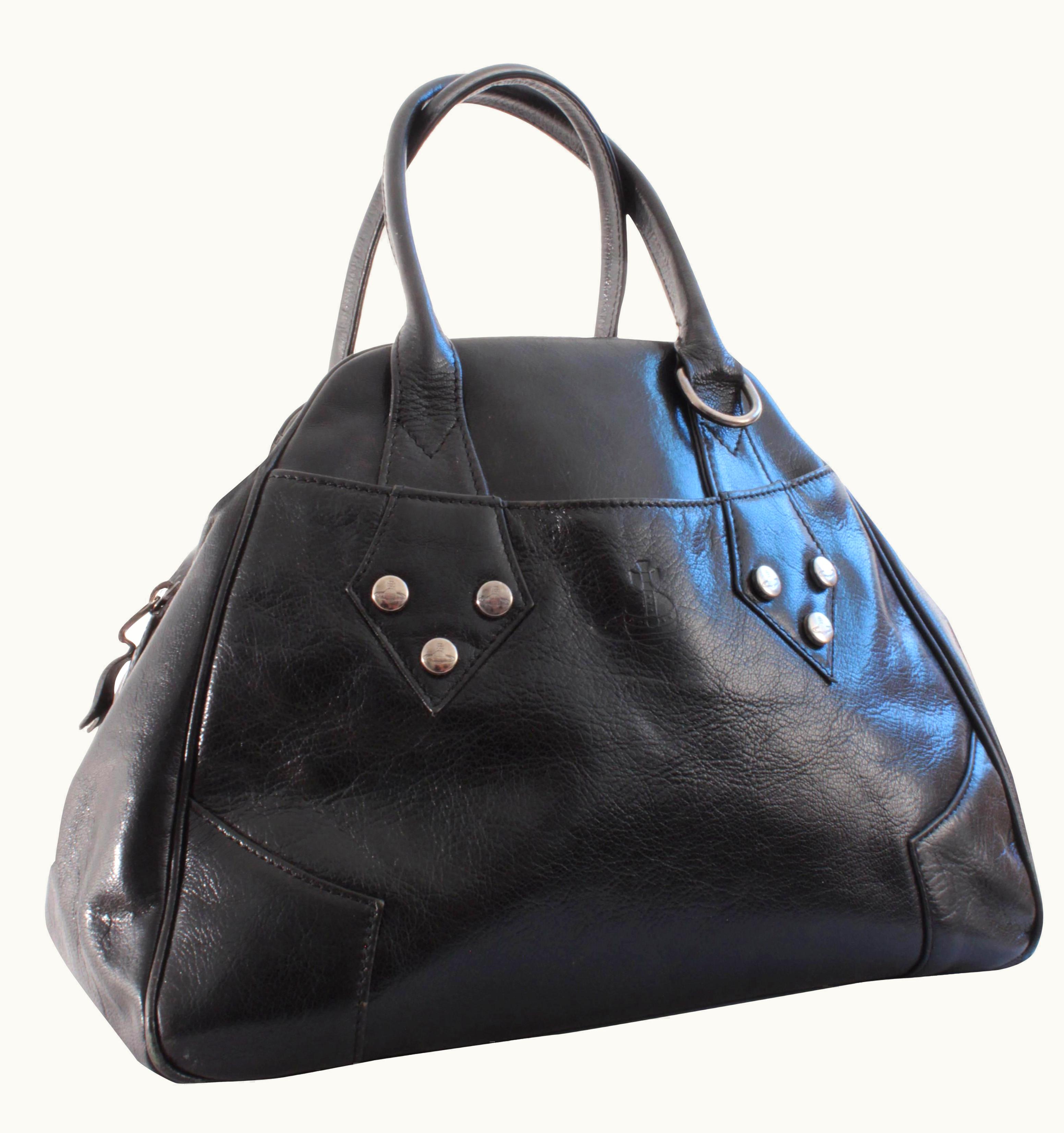 Vivienne Westwood Large Bowler Bag Tote Black Leather & Silver Hardware 2000