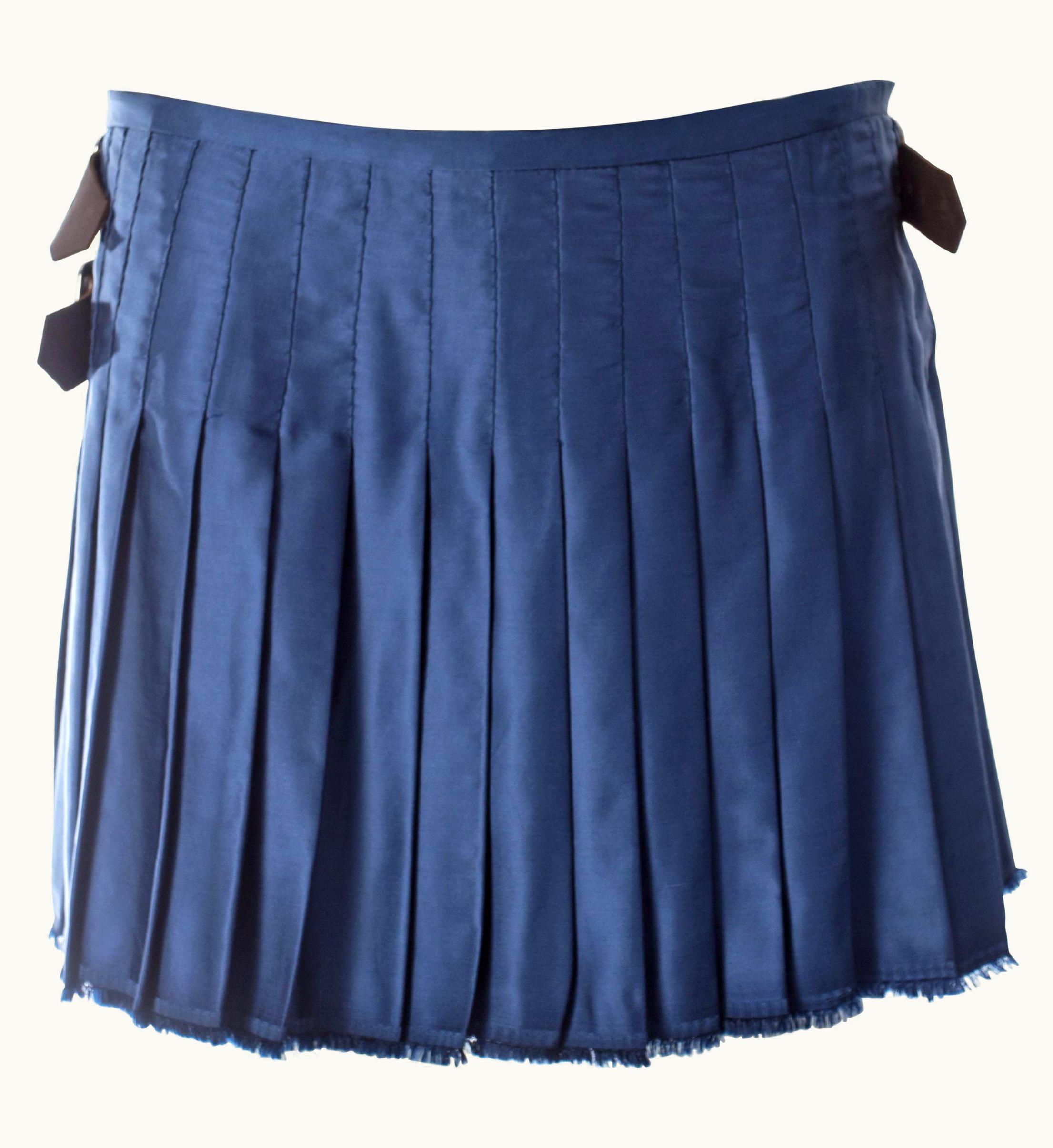 Vivienne Westwood Vivienne Westwood, Blue Satin Pleated Wrap Mini Skirt S/S Kilt, AW 2003