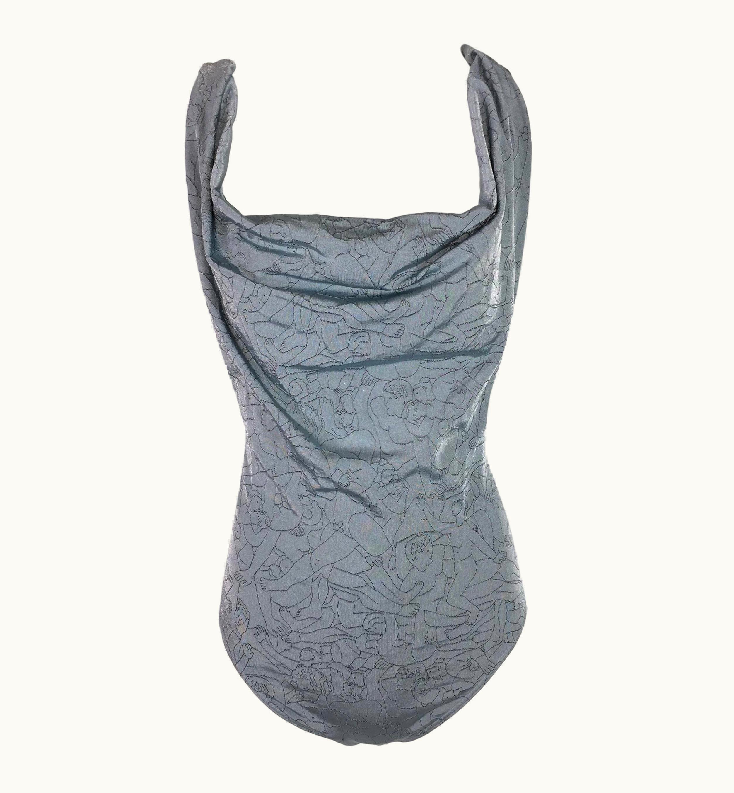 Vivienne Westwood 2004 Vivienne Westwood Wolford Pearl Blue Orgie Print Bodysuit Top