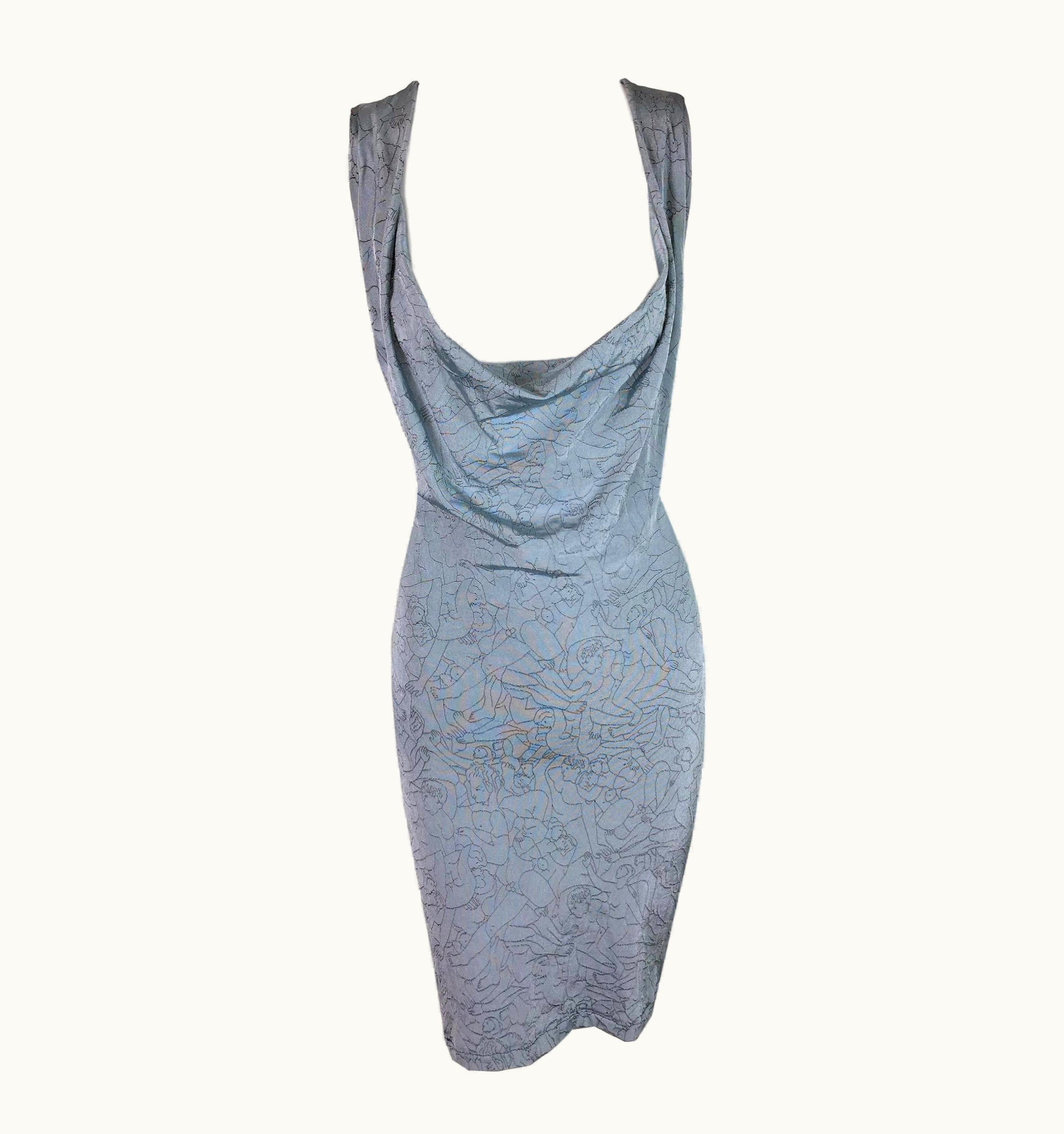 Vivienne Westwood S/S 2004 Vivienne Westwood Wolford Pearl Blue Plunging Orgie Print Dress