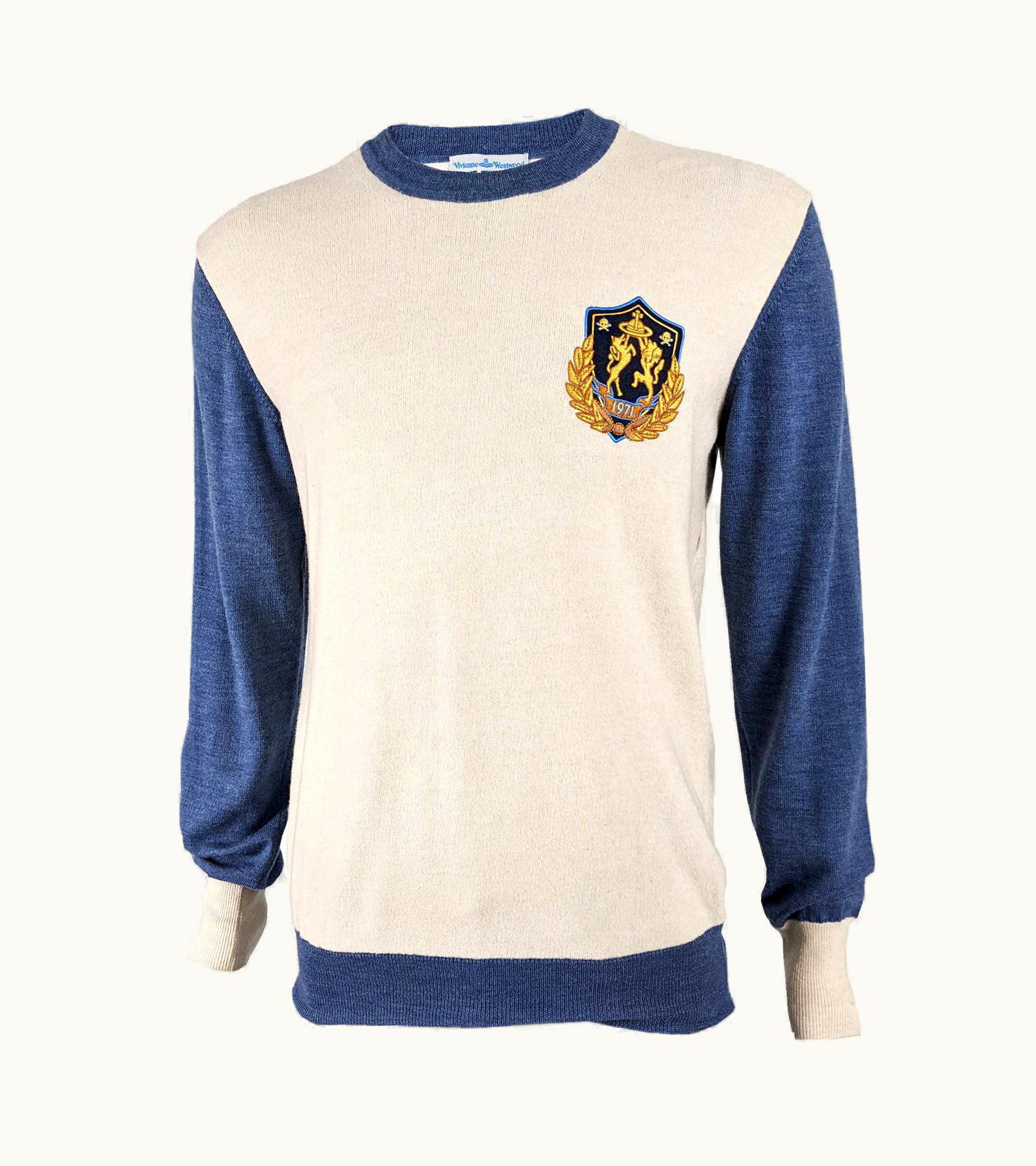 Vivienne Westwood Mens Blue & Cream Knit Jumper Sweater