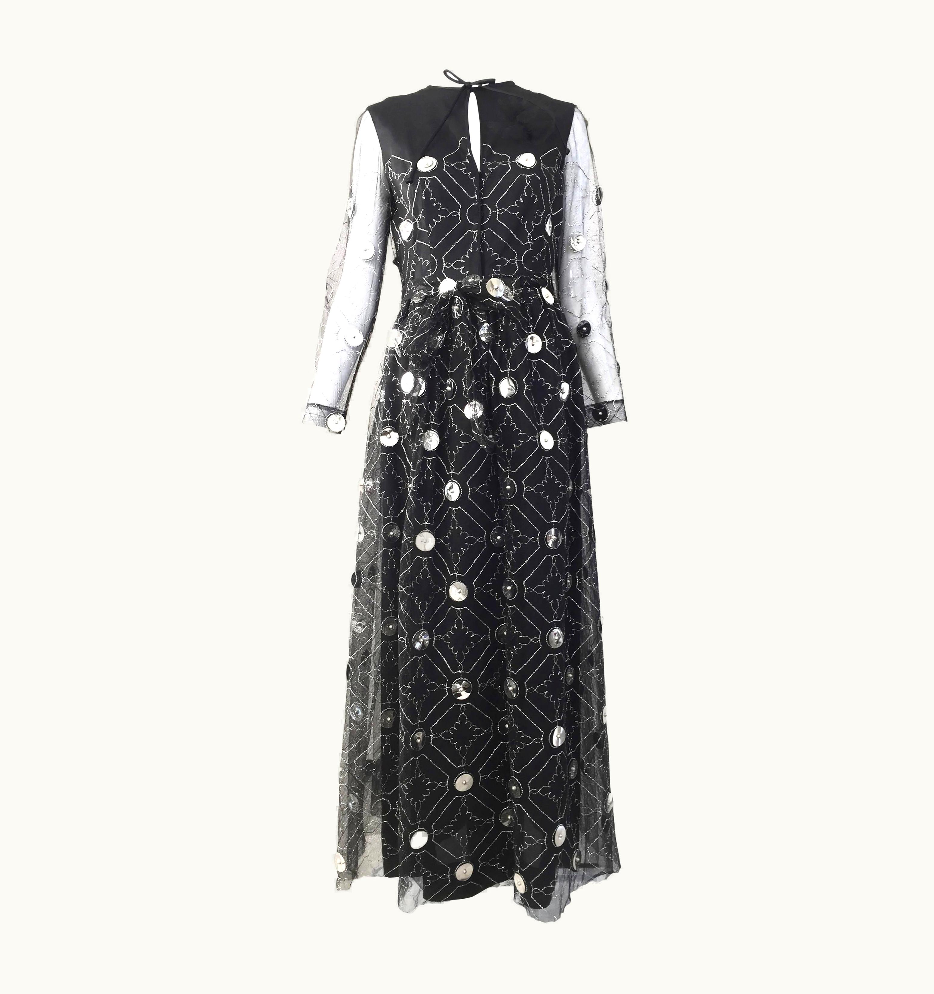 Oscar De La Renta 1970s Oscar De La Renta Black And Silver Paillette Dress