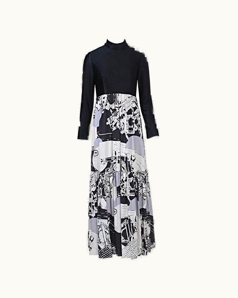 Oscar De La Renta 1970s Oscar De La Renta Black/Abstract Print Maxi Dress