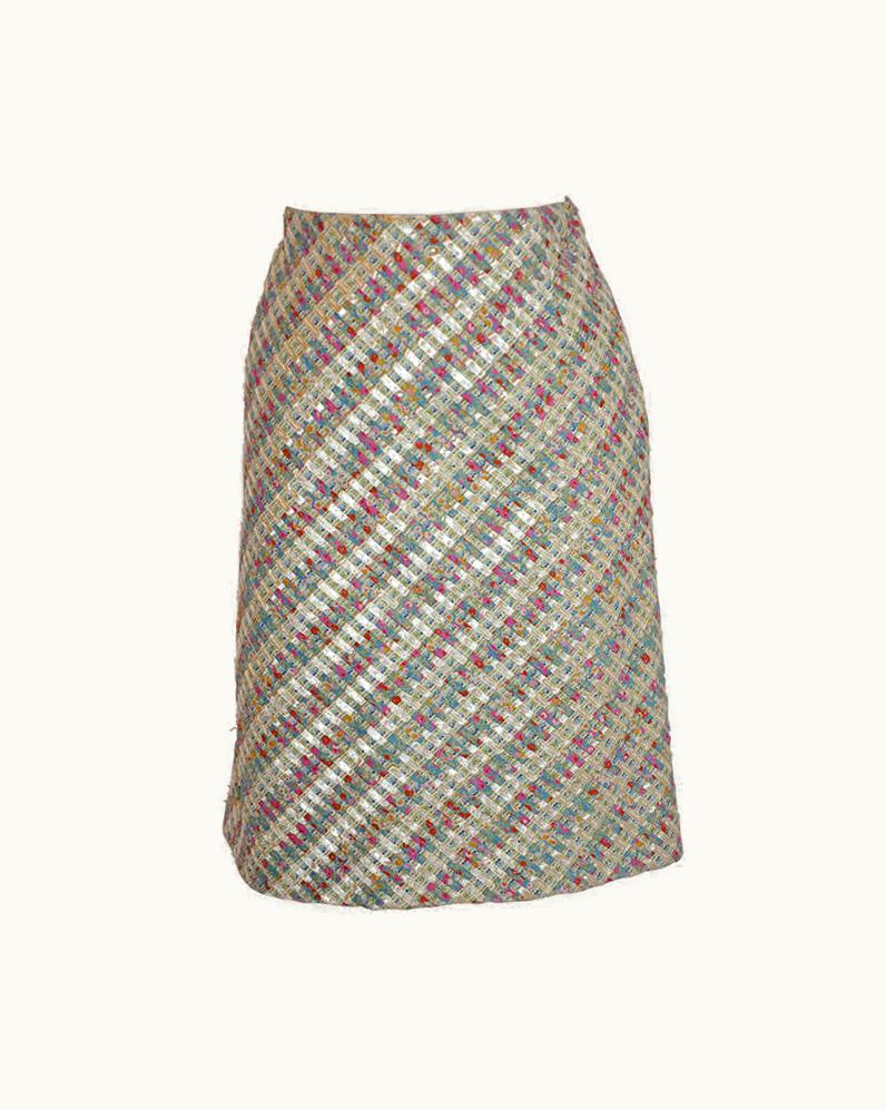 Oscar De La Renta Oscar De La Renta Woven Skirt Of Ribbon, Embroidery And Beads